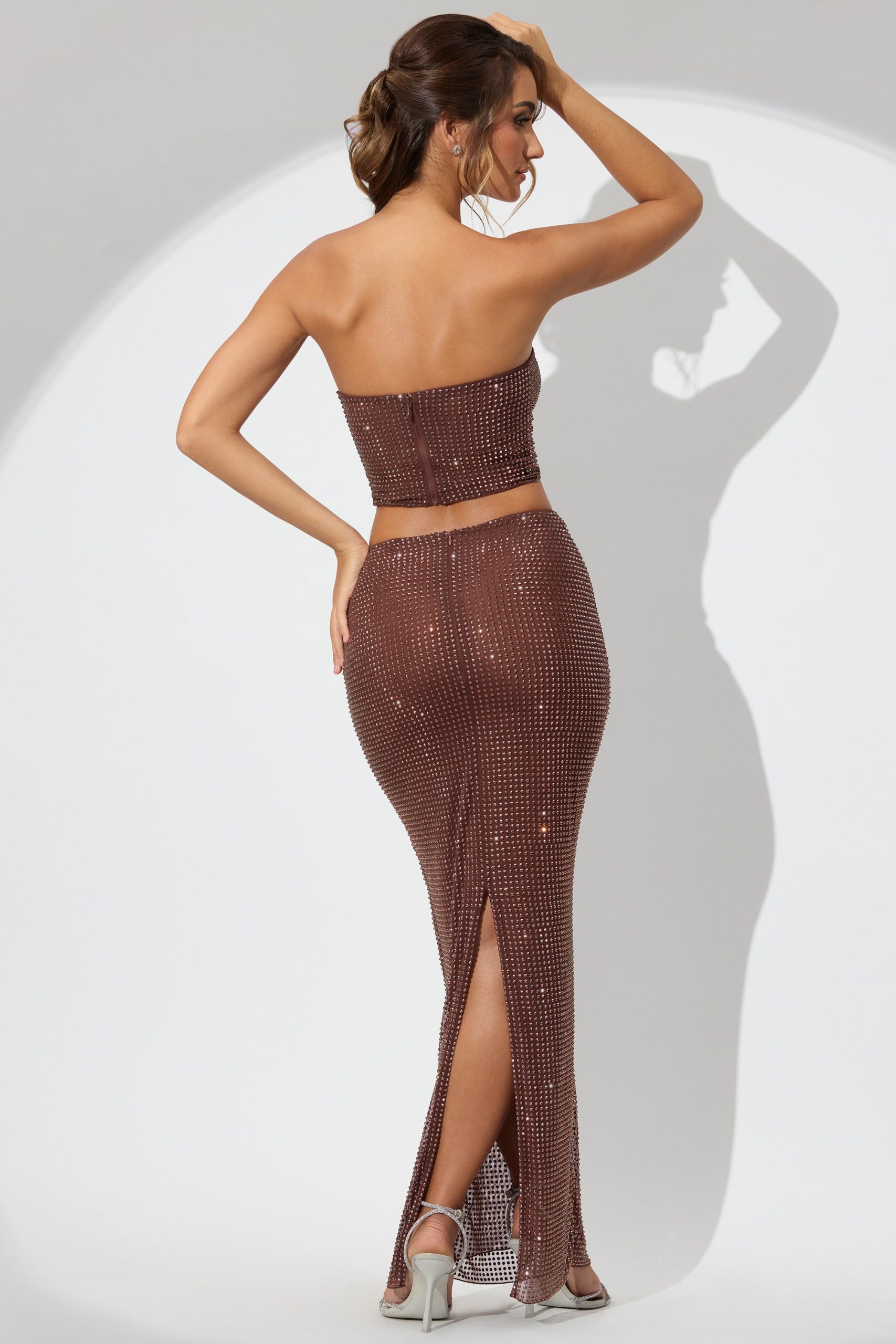 Embellished Mid Rise Maxi Skirt in Espresso - Image 2