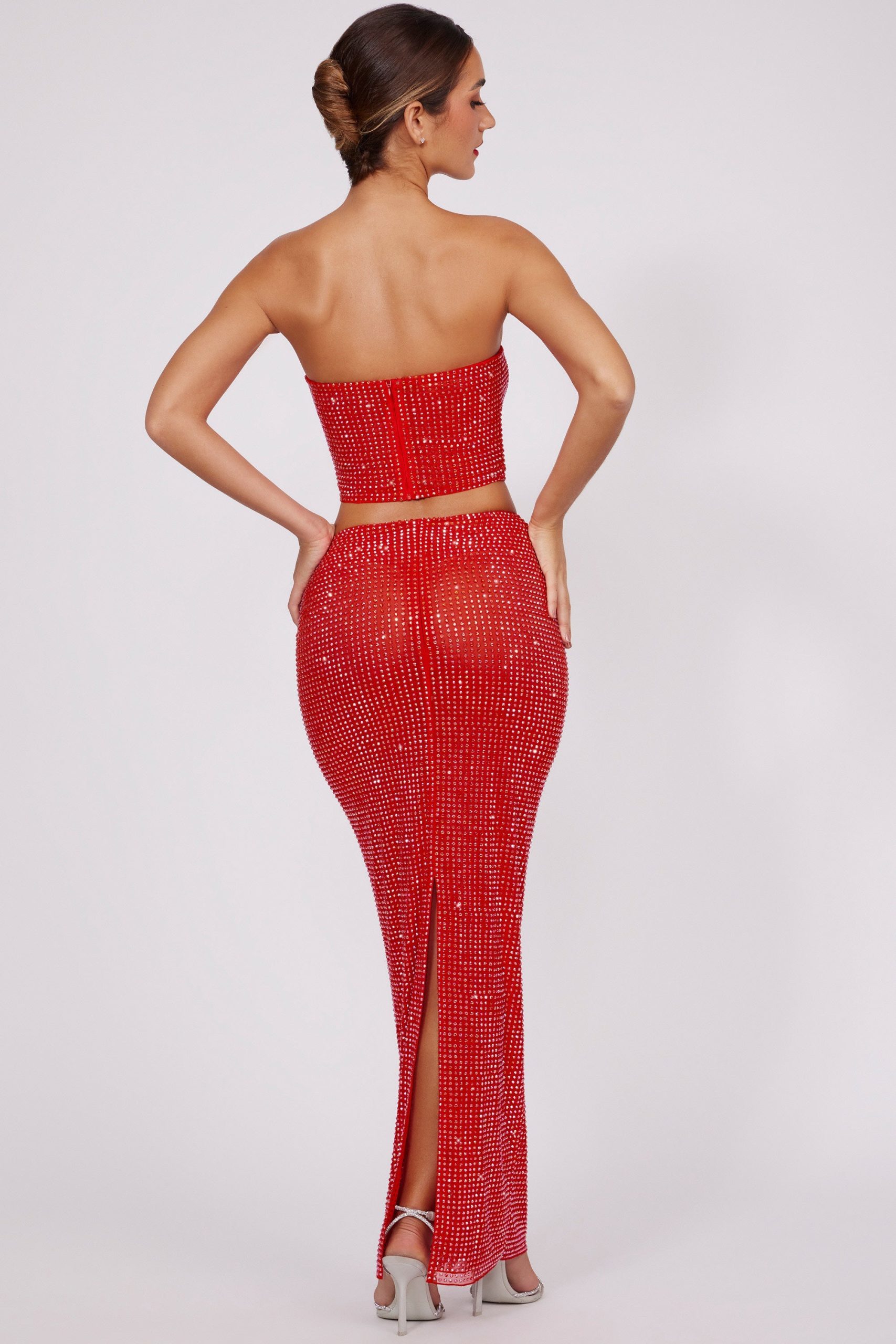 Embellished Mid Rise Maxi Skirt in Fire Red - Image 2