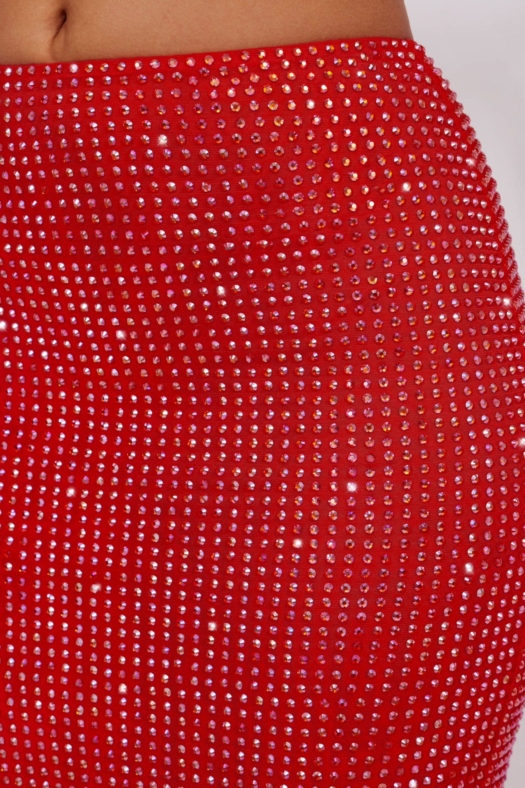 Embellished Mid Rise Maxi Skirt in Fire Red - Image 4