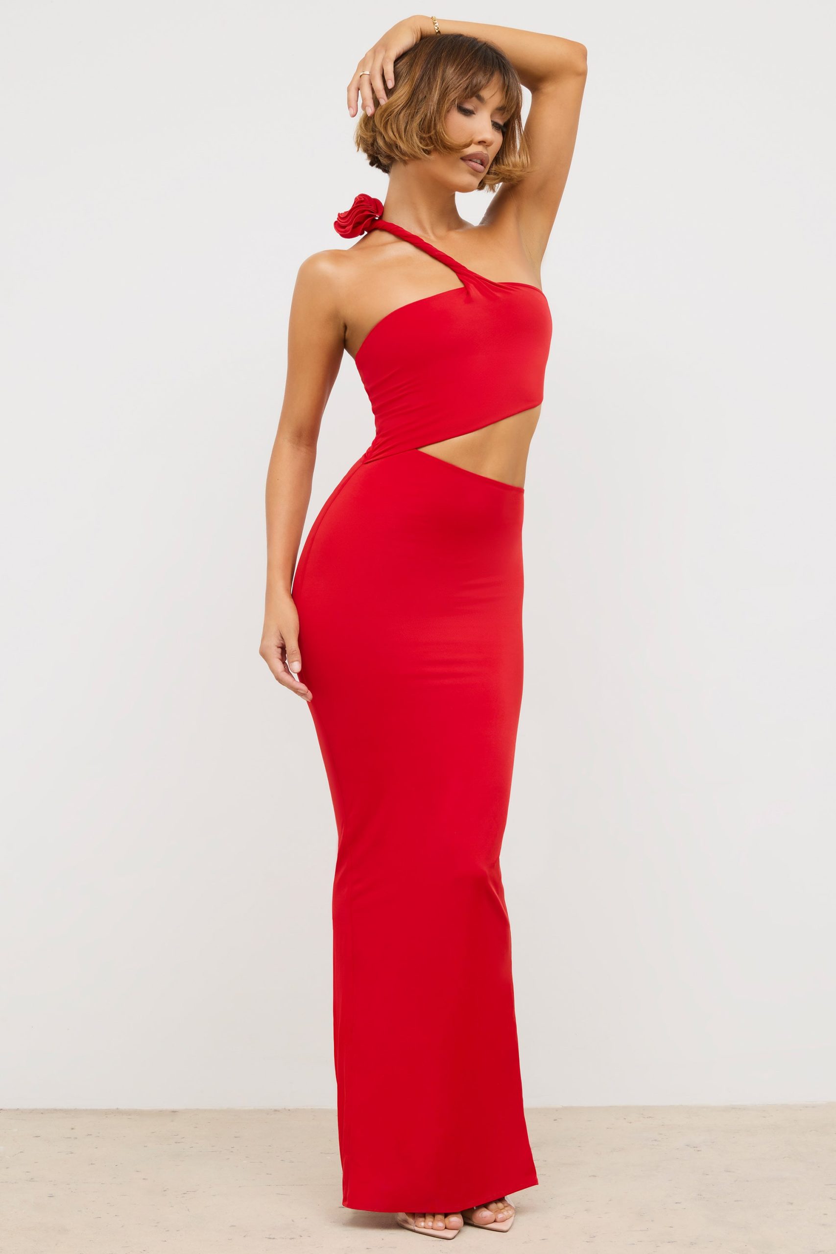 Premium Jersey Asymmetric Cut Out Maxi Dress in Scarlet Red - Image 8
