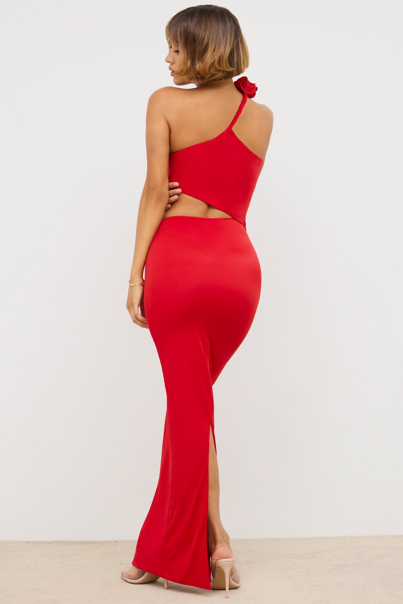 Premium Jersey Asymmetric Cut Out Maxi Dress in Scarlet Red - Image 2