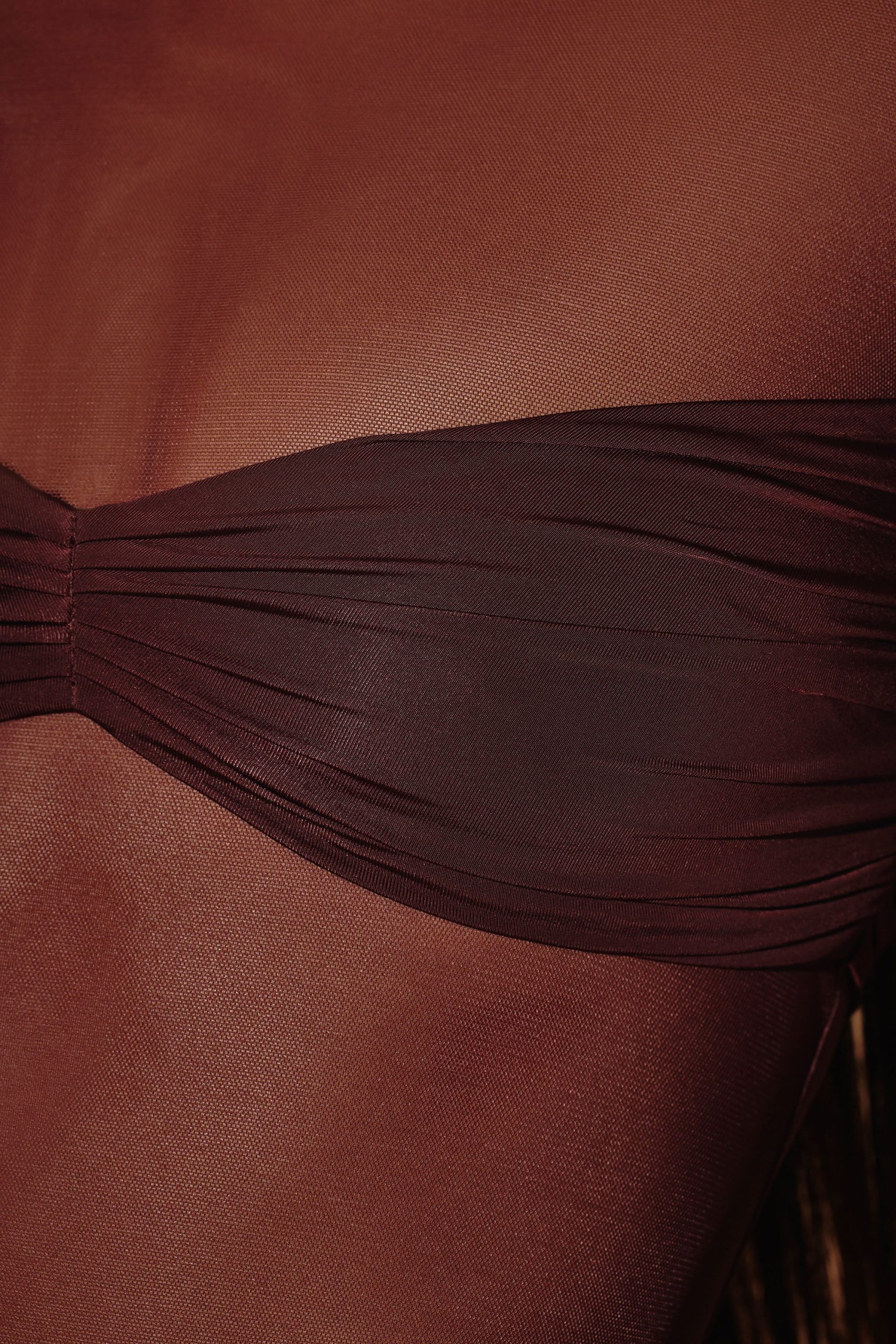 Sheer Panelled Long Sleeve Mini Dress in Brown - Image 4