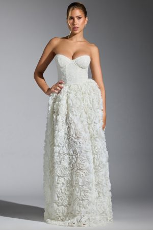 Embellished Floral-Appliqu?? Corset Gown in White
