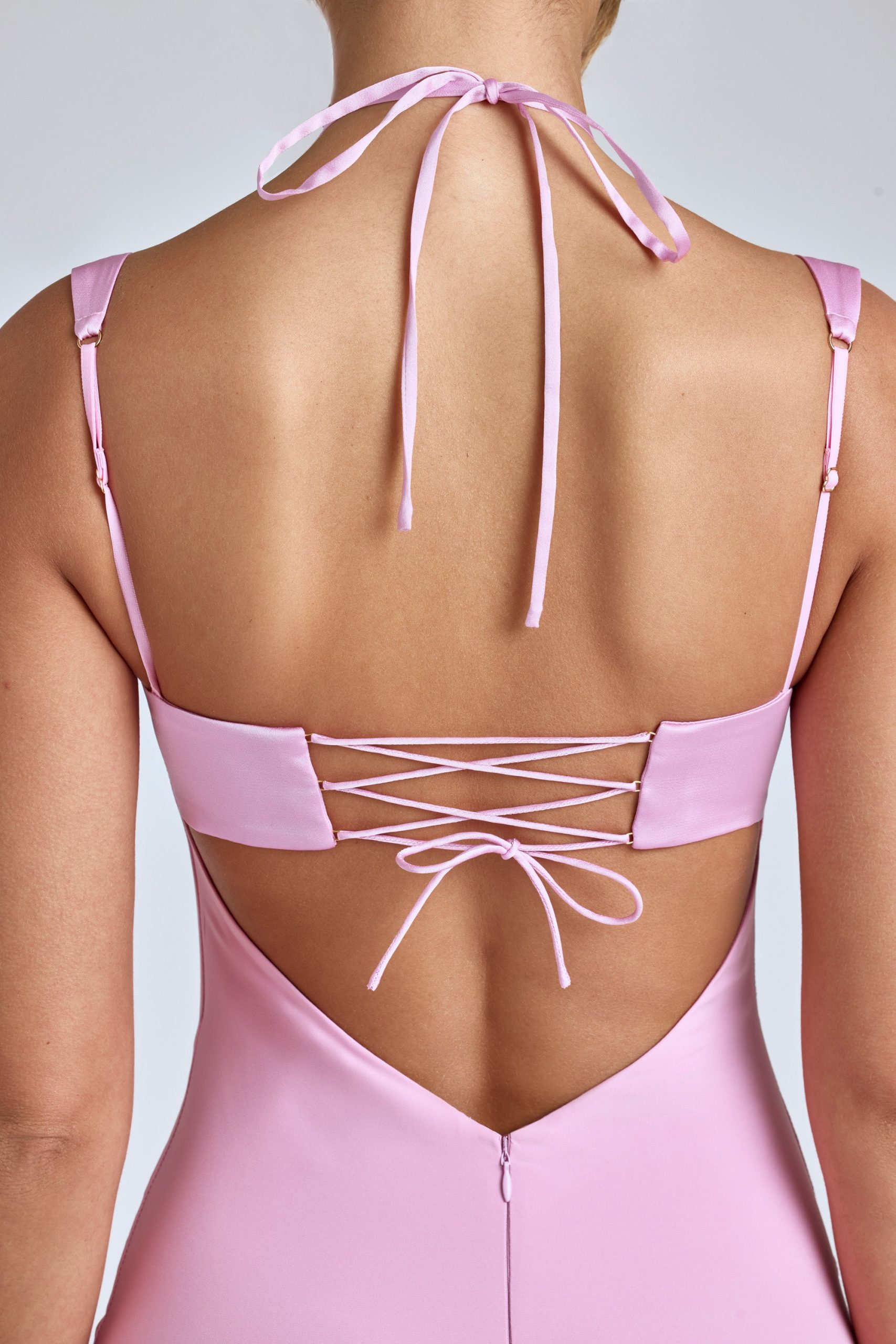 Cowl-Neck A-Line Mini Dress in Baby Pink - Image 5