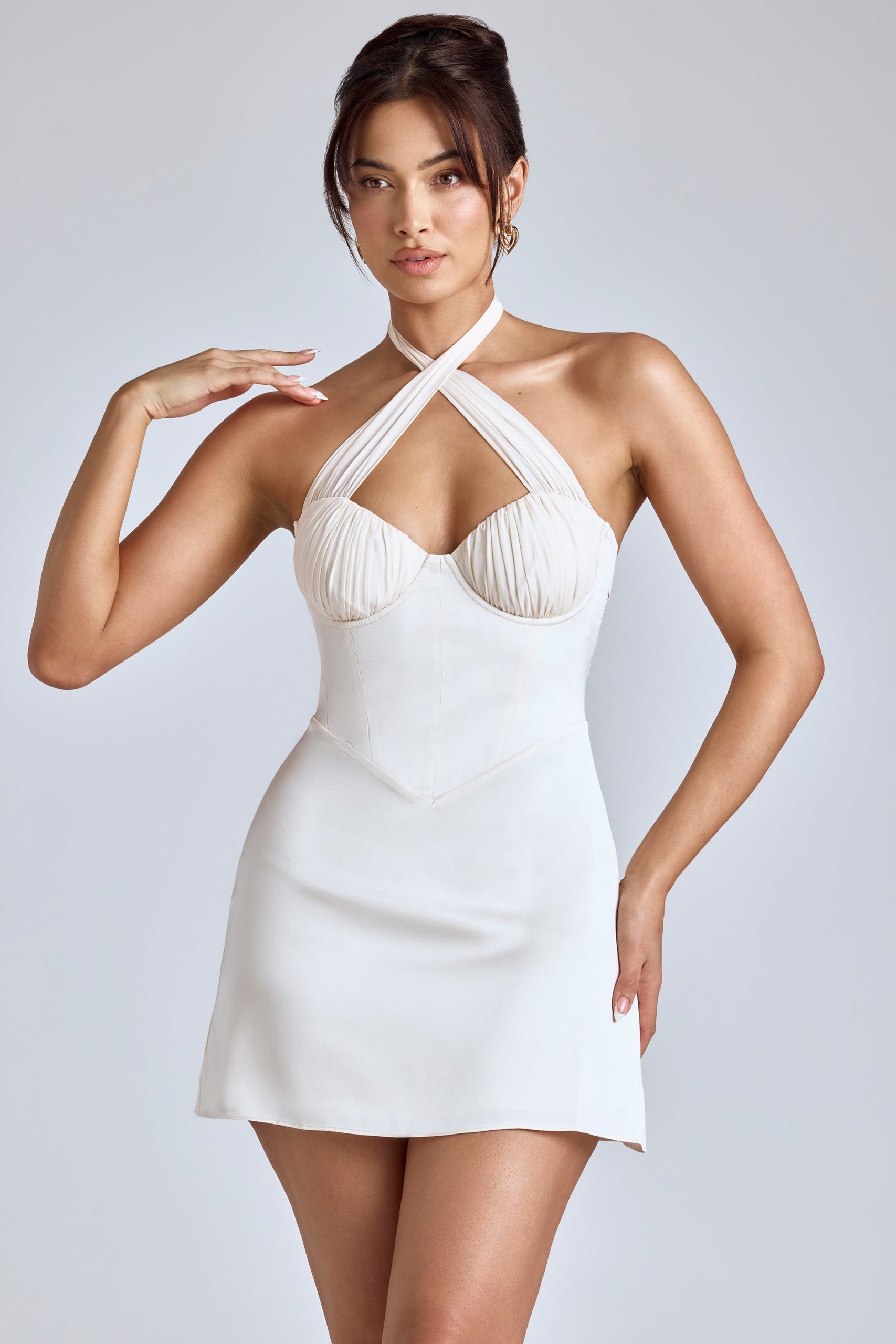 Cross-Neck A-Line Mini Dress in Ivory - Image 10
