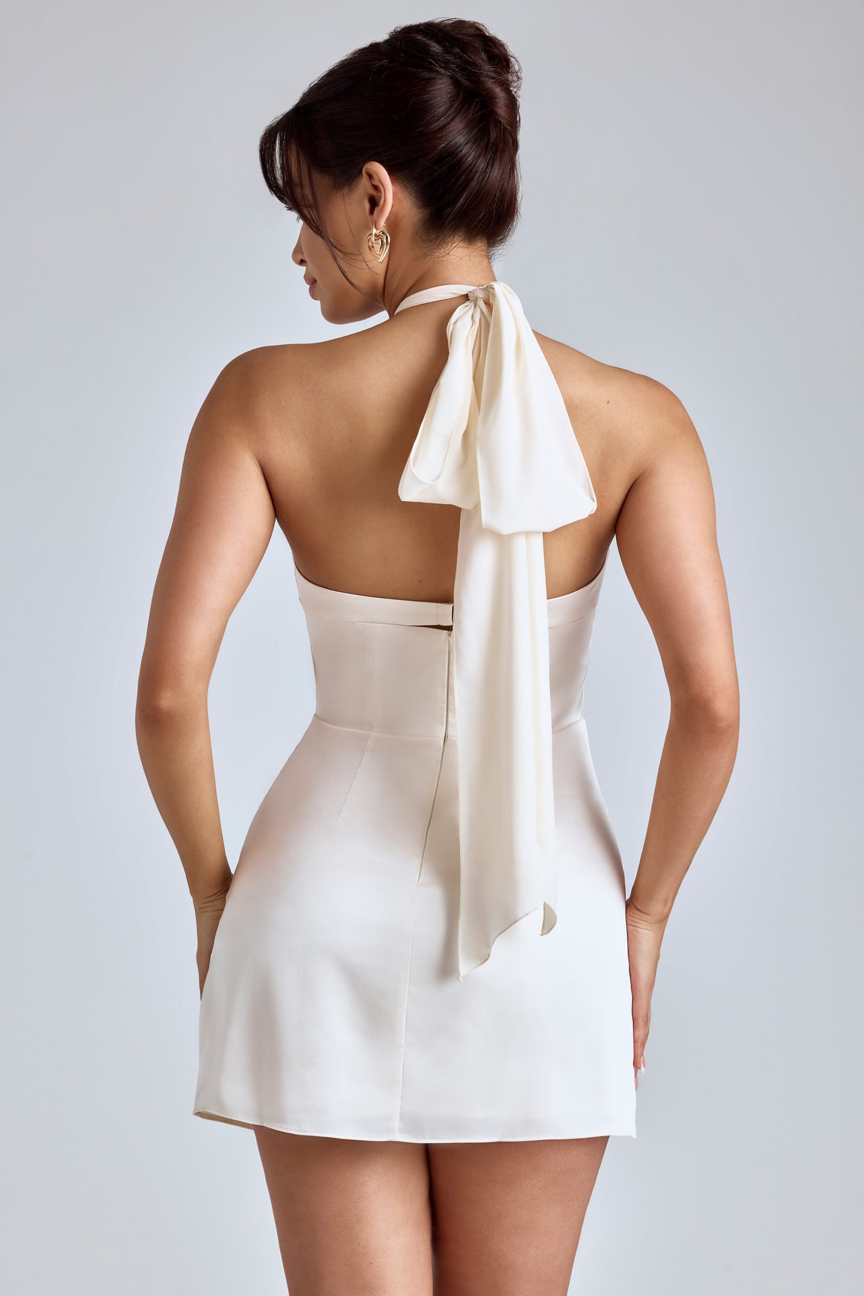 Cross-Neck A-Line Mini Dress in Ivory - Image 2