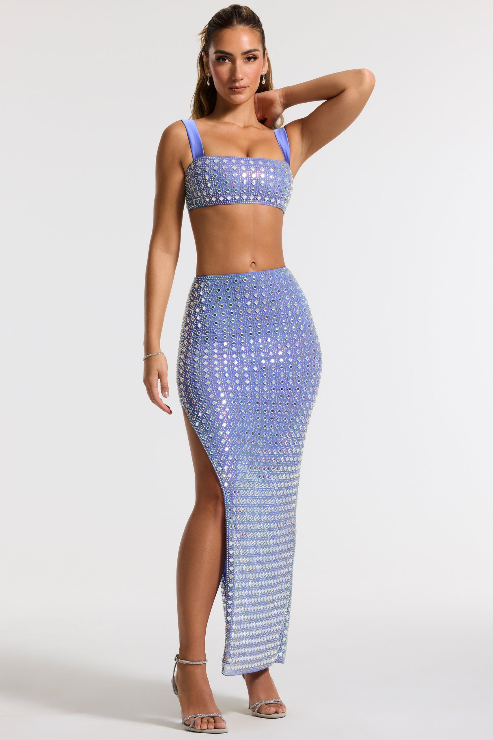 Embellished Mid Rise Gown Skirt in Blue - Image 7