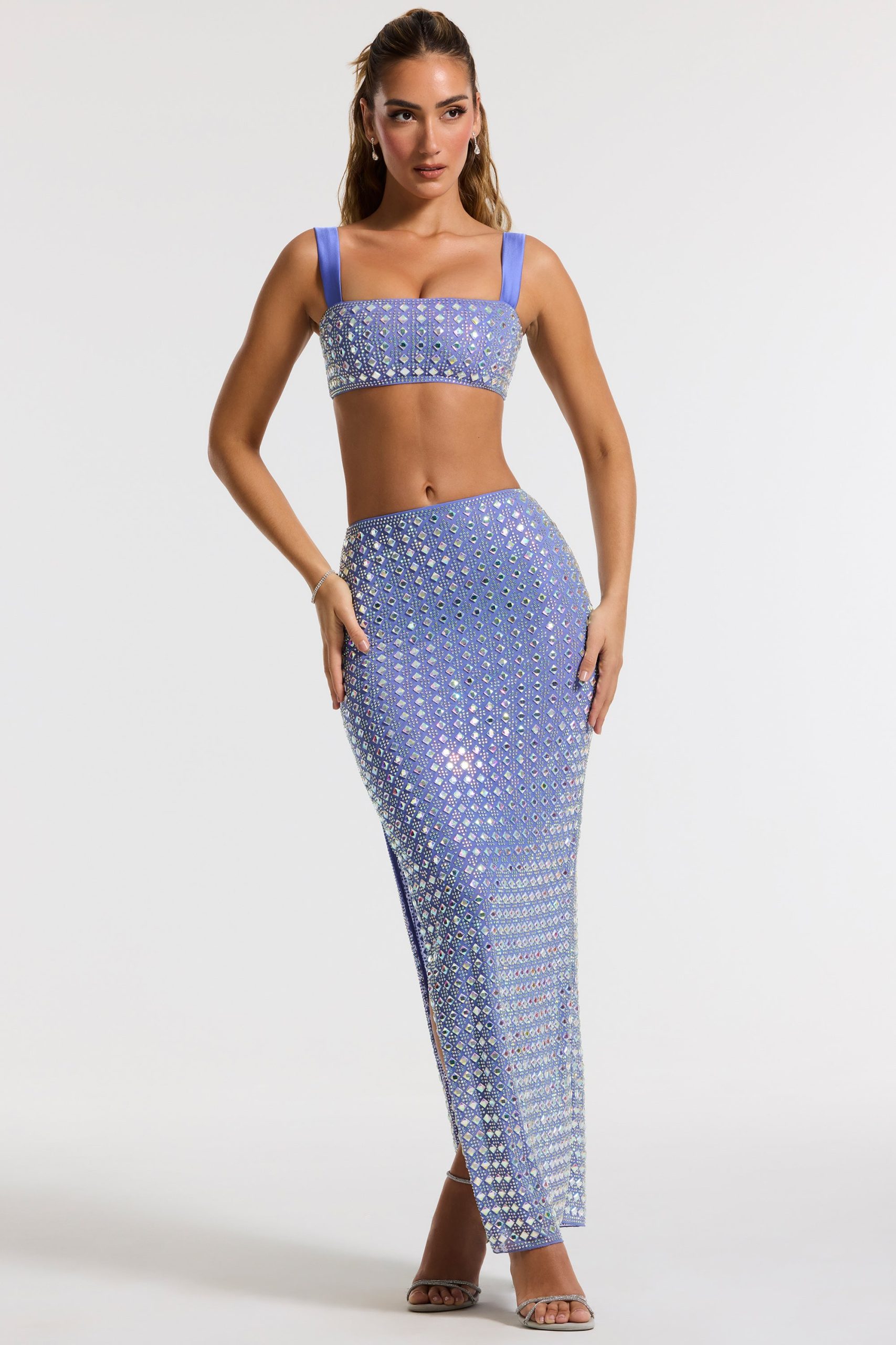 Embellished Mid Rise Gown Skirt in Blue - Image 8