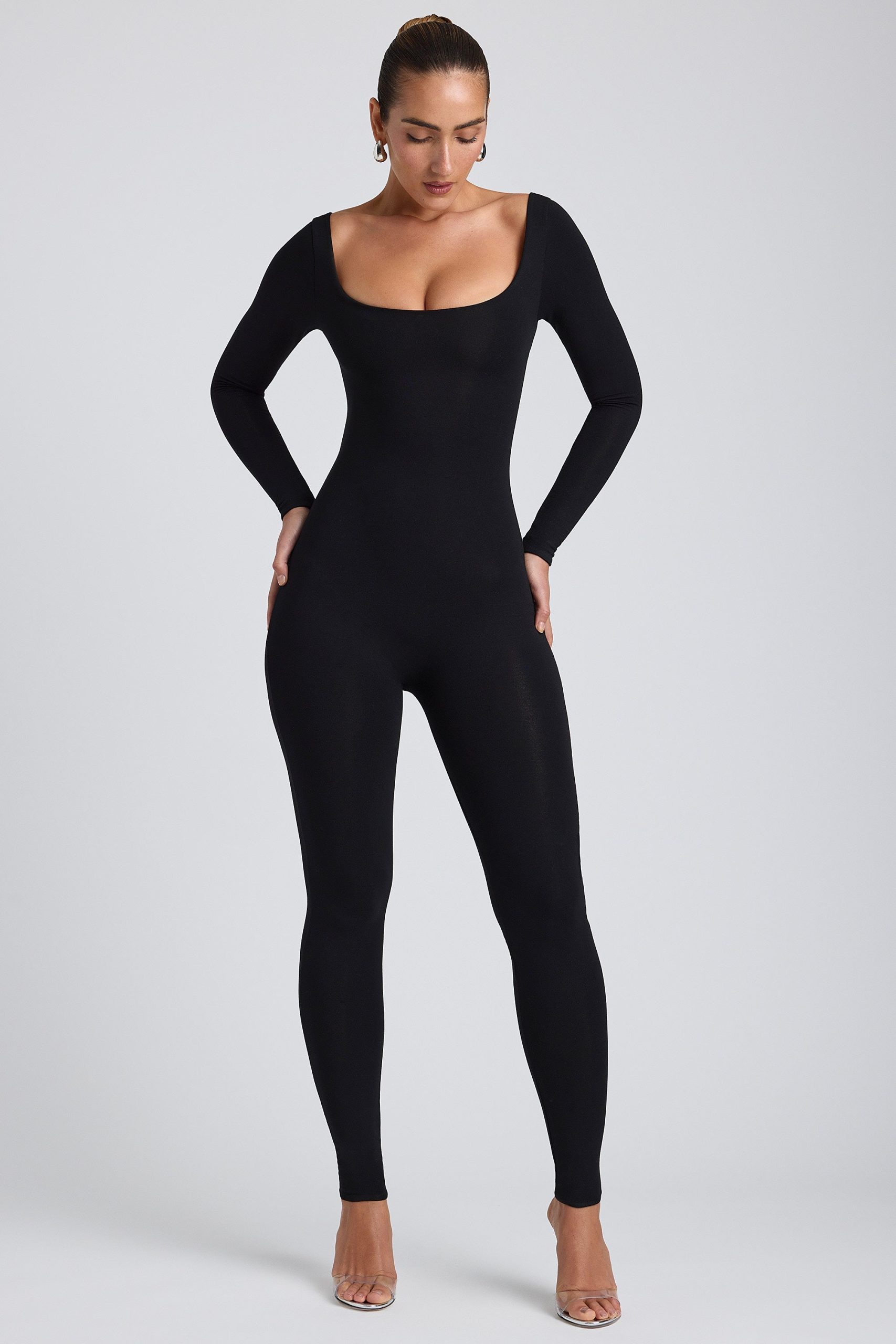 Modal Petite Scoop-Neck Cross-Back Jumpsuit in Black - Image 5
