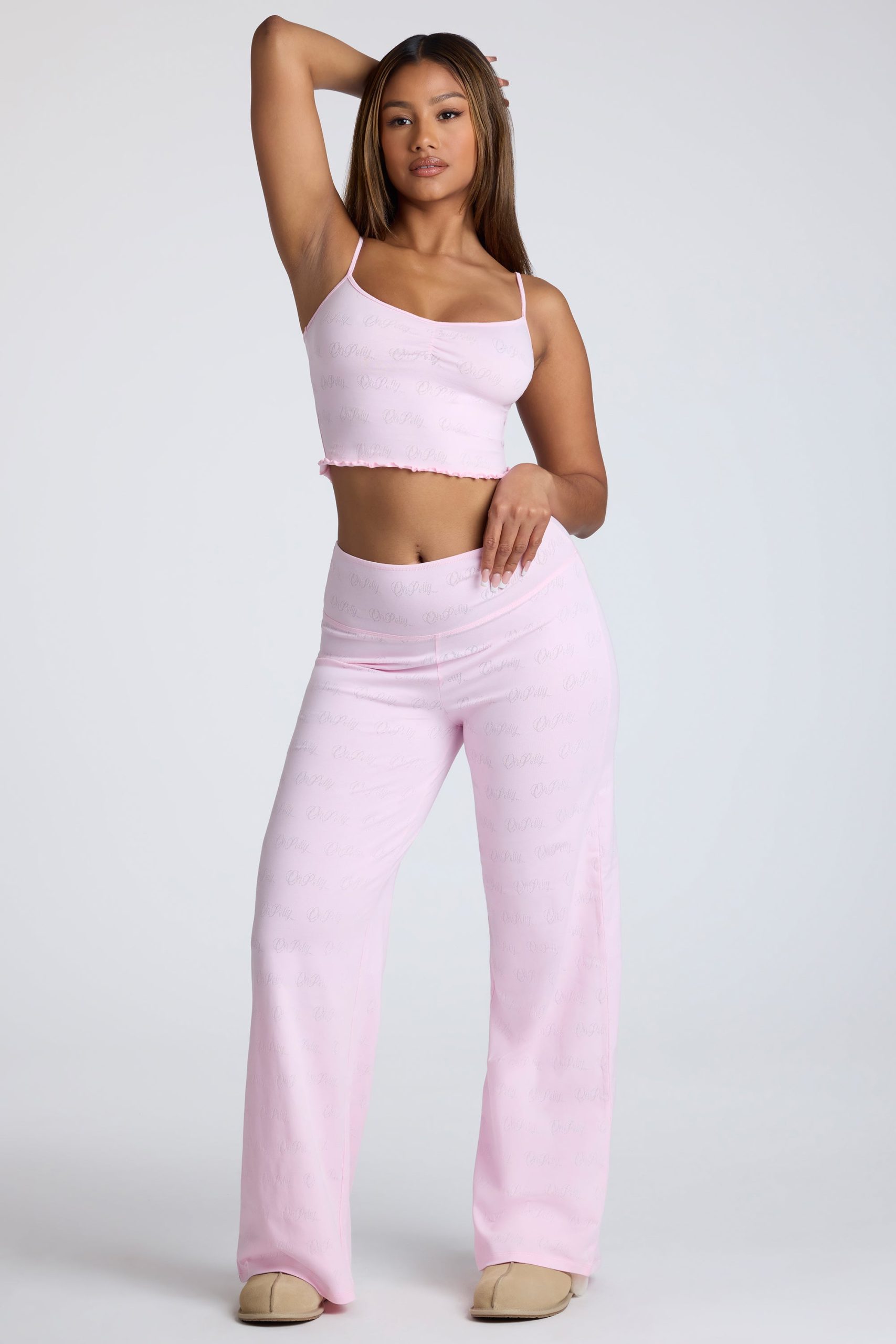 Strappy Ruched Pointelle Crop Top in Pink Lemonade - Image 9