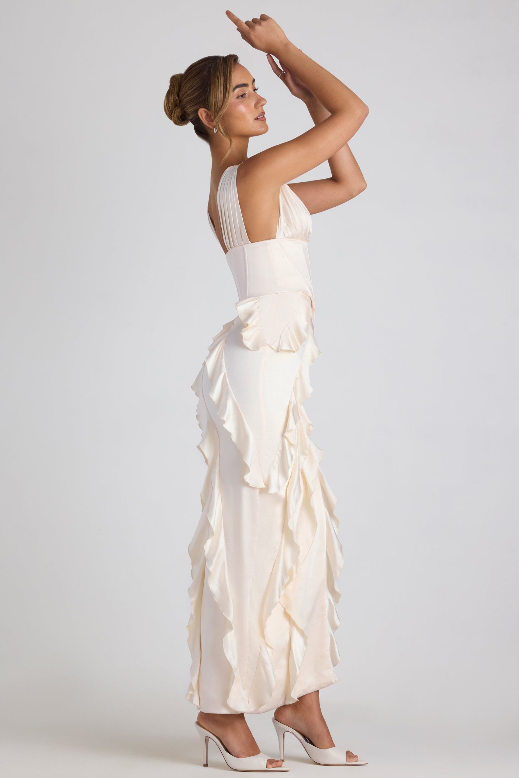 Ruffle-Trim Corset Maxi Dress in Ivory - Image 3