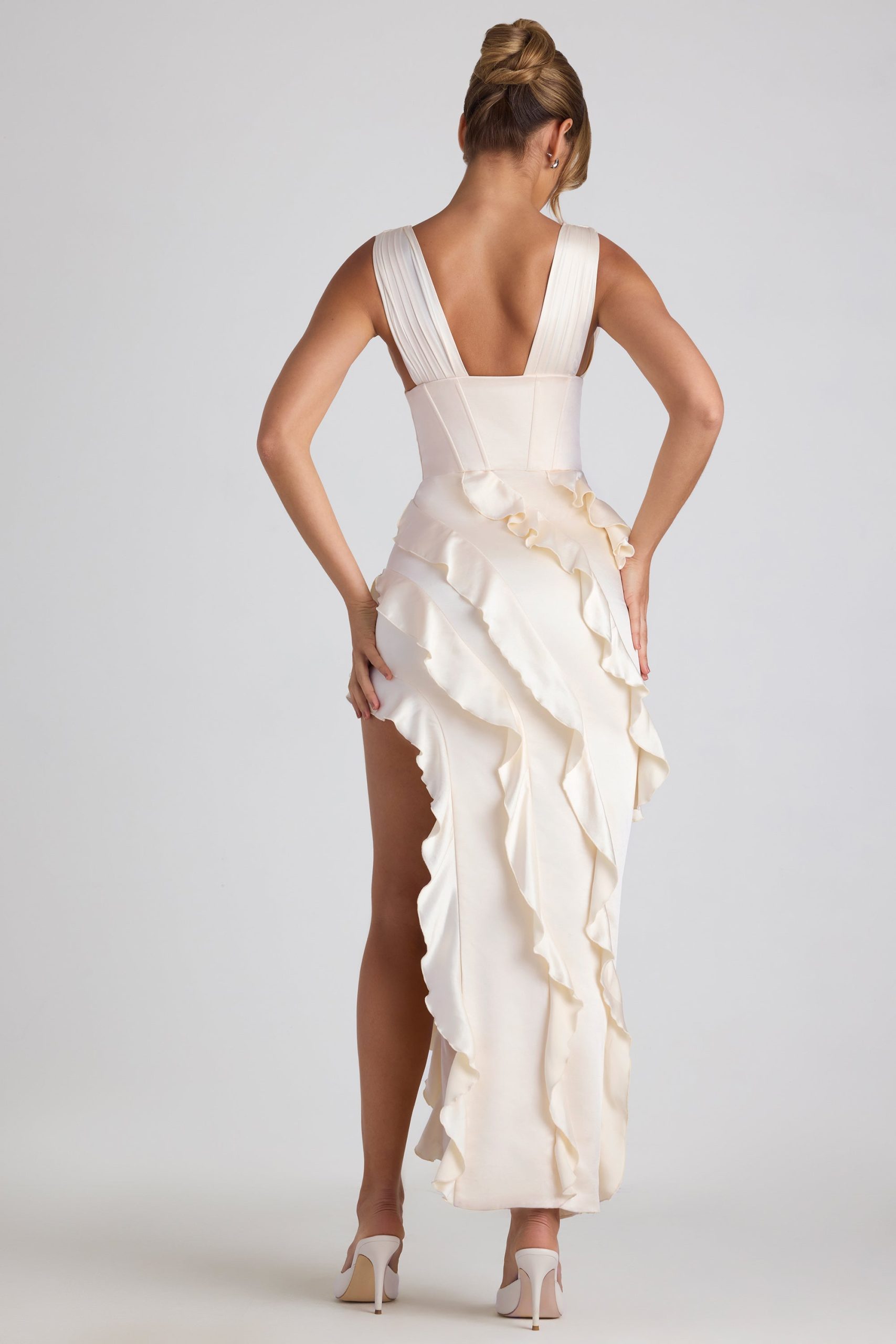 Ruffle-Trim Corset Maxi Dress in Ivory - Image 2