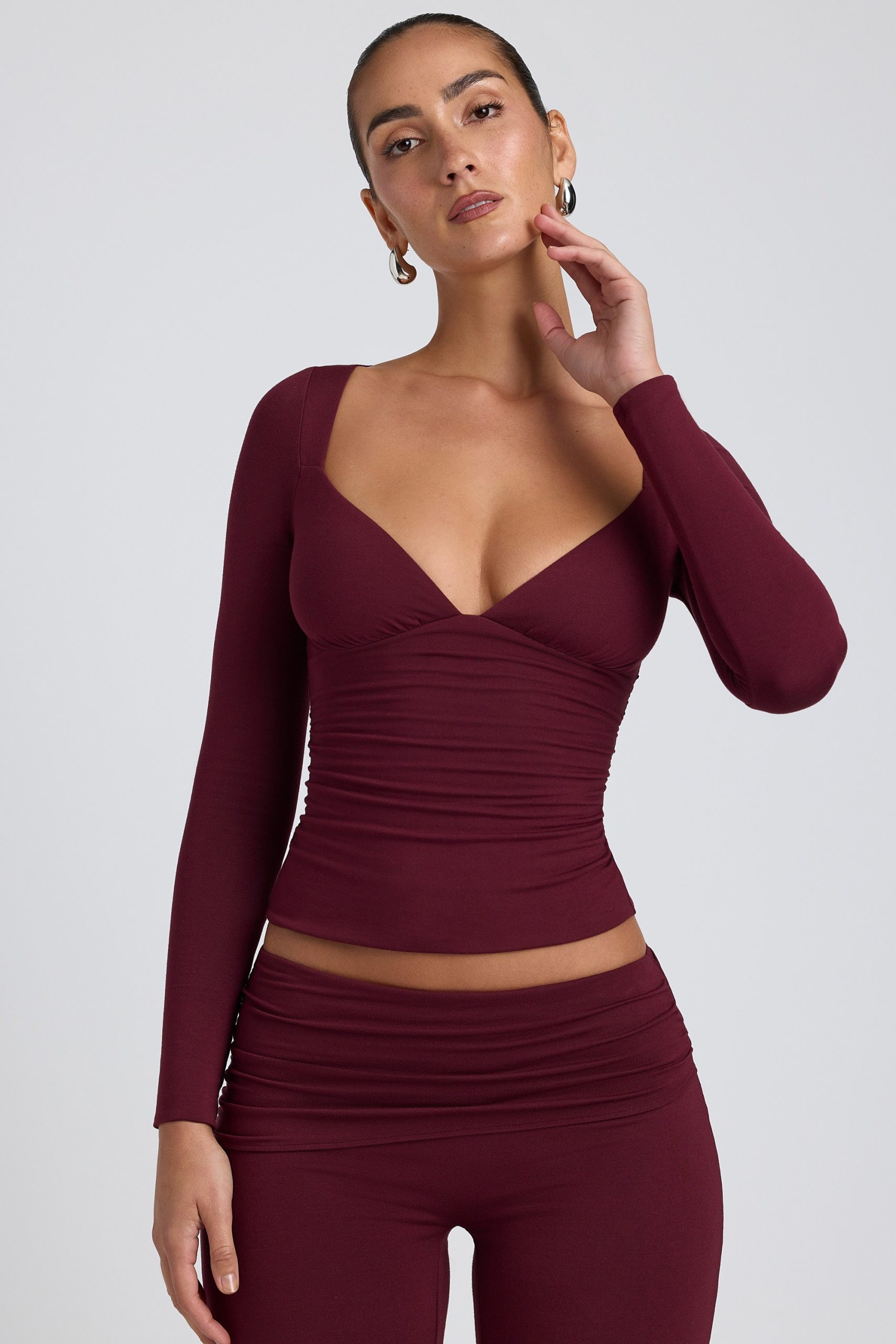 Modal Ruched Long-Sleeve Top in Plum - Image 5