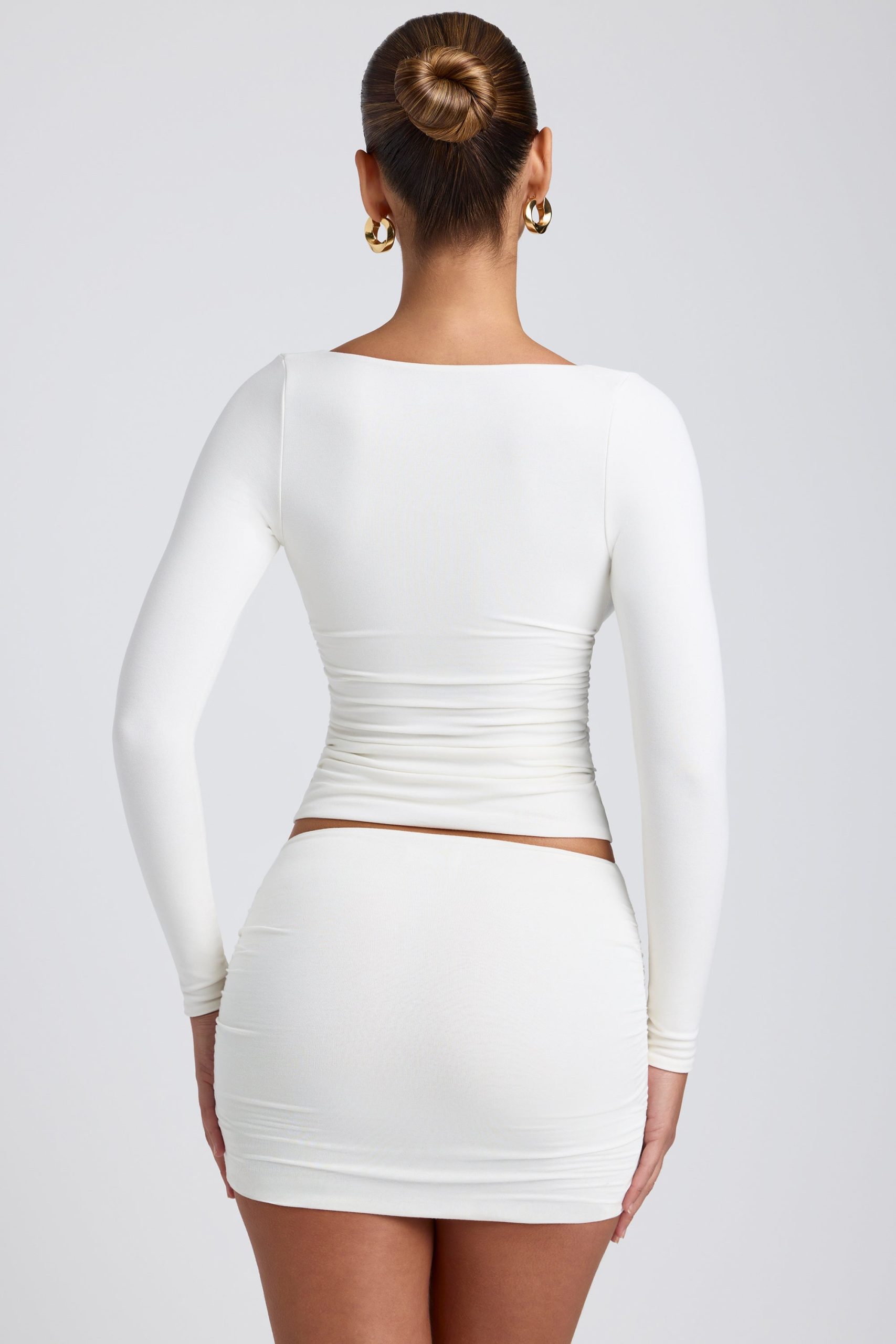 Modal Ruched Long-Sleeve Top in White - Image 2