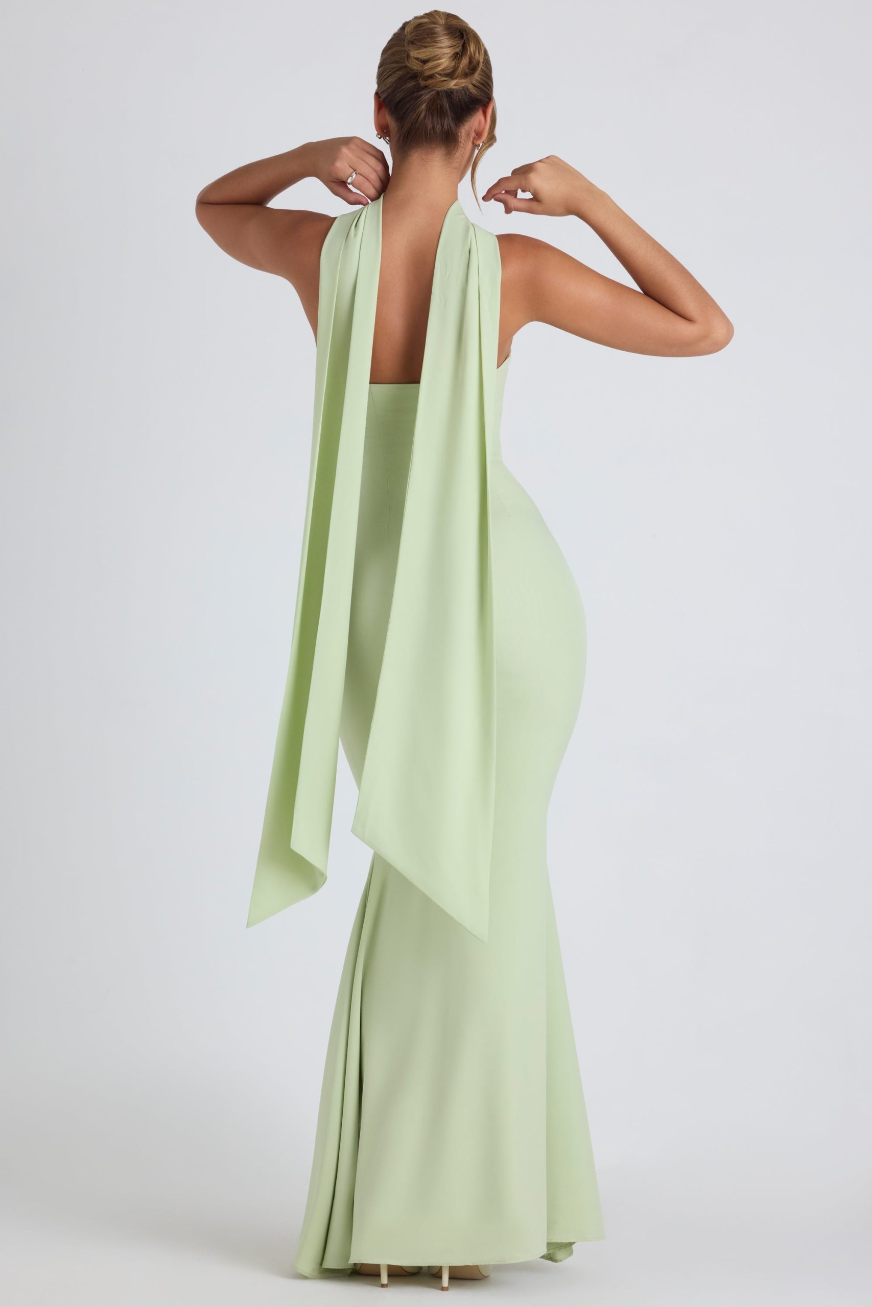 Scarf-Detail Strapless Gown in Spring Green - Image 2