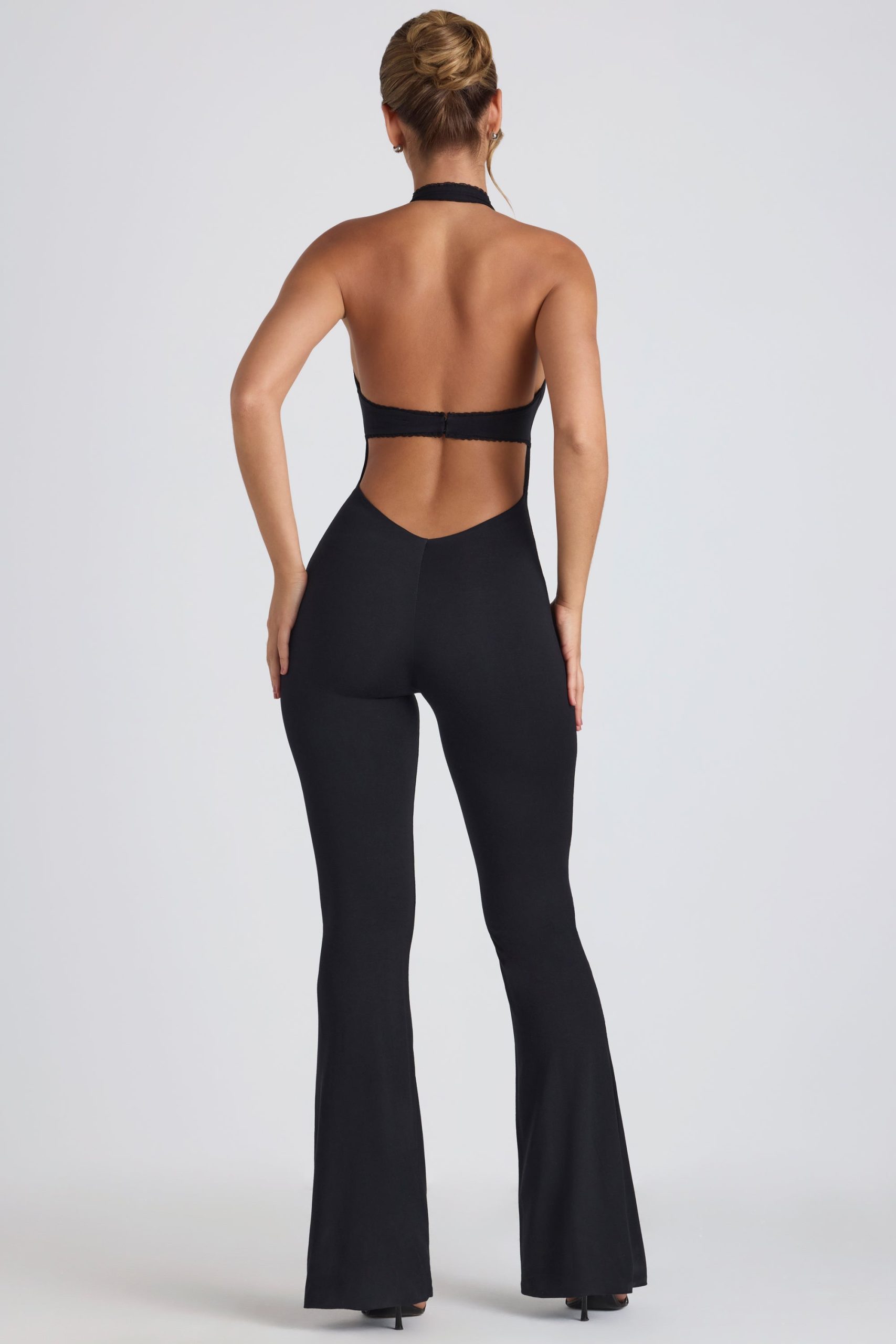 Modal Lace-Trim Cut-Out Flared Jumpsuit in Black - Image 6