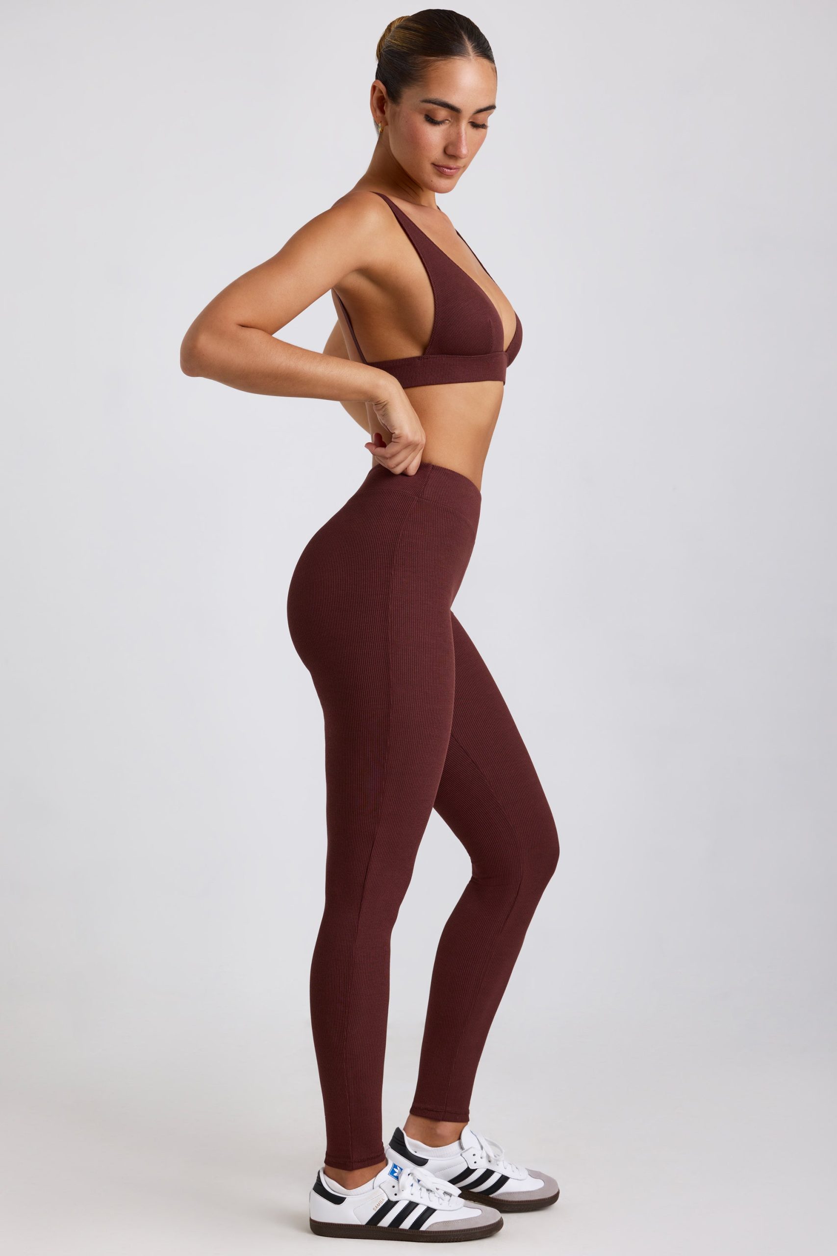 Ribbed Modal High Waist Leggings in Espresso - Image 3