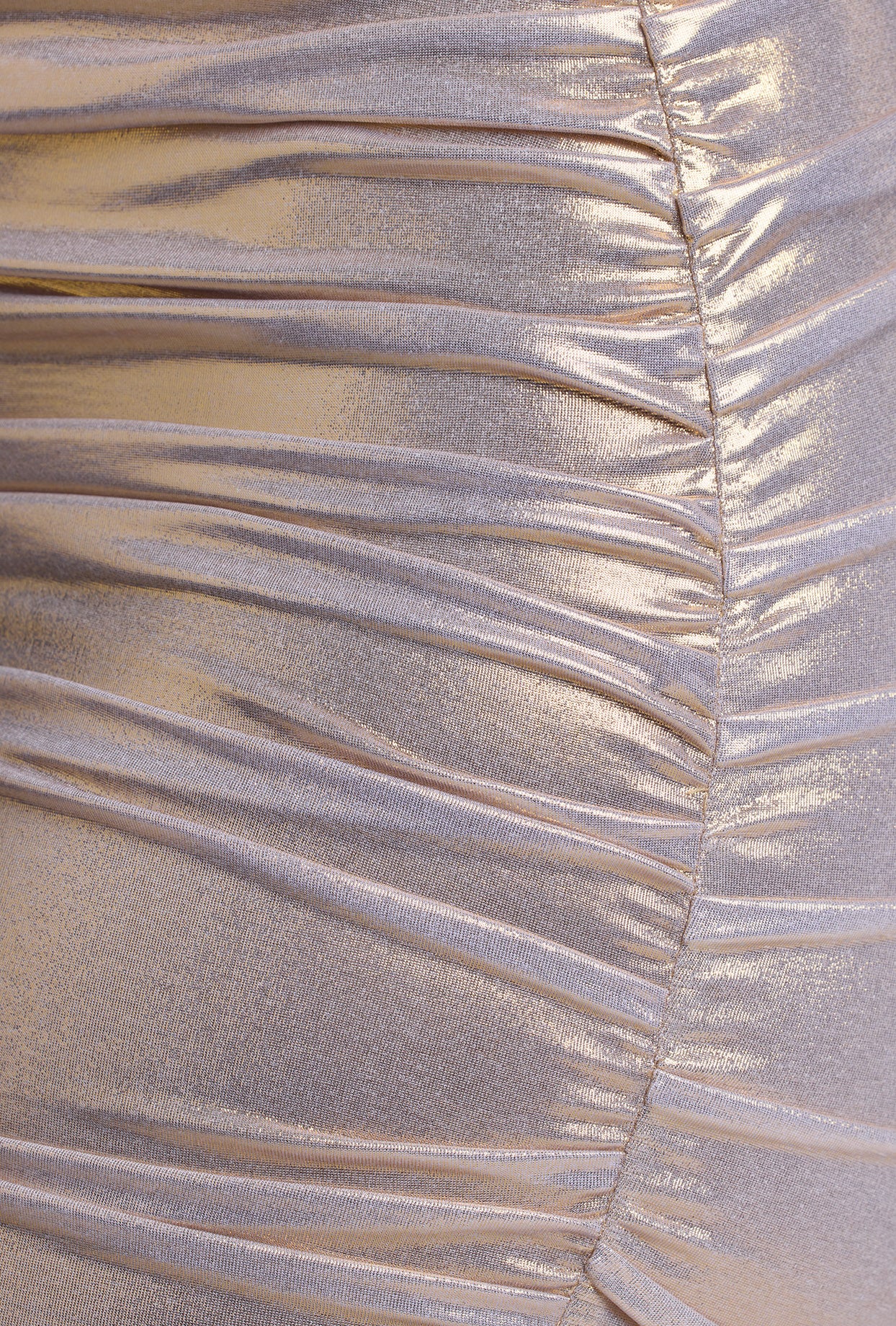 Long Sleeve Metallic Jersey Mini Dress in Light Gold - Image 5