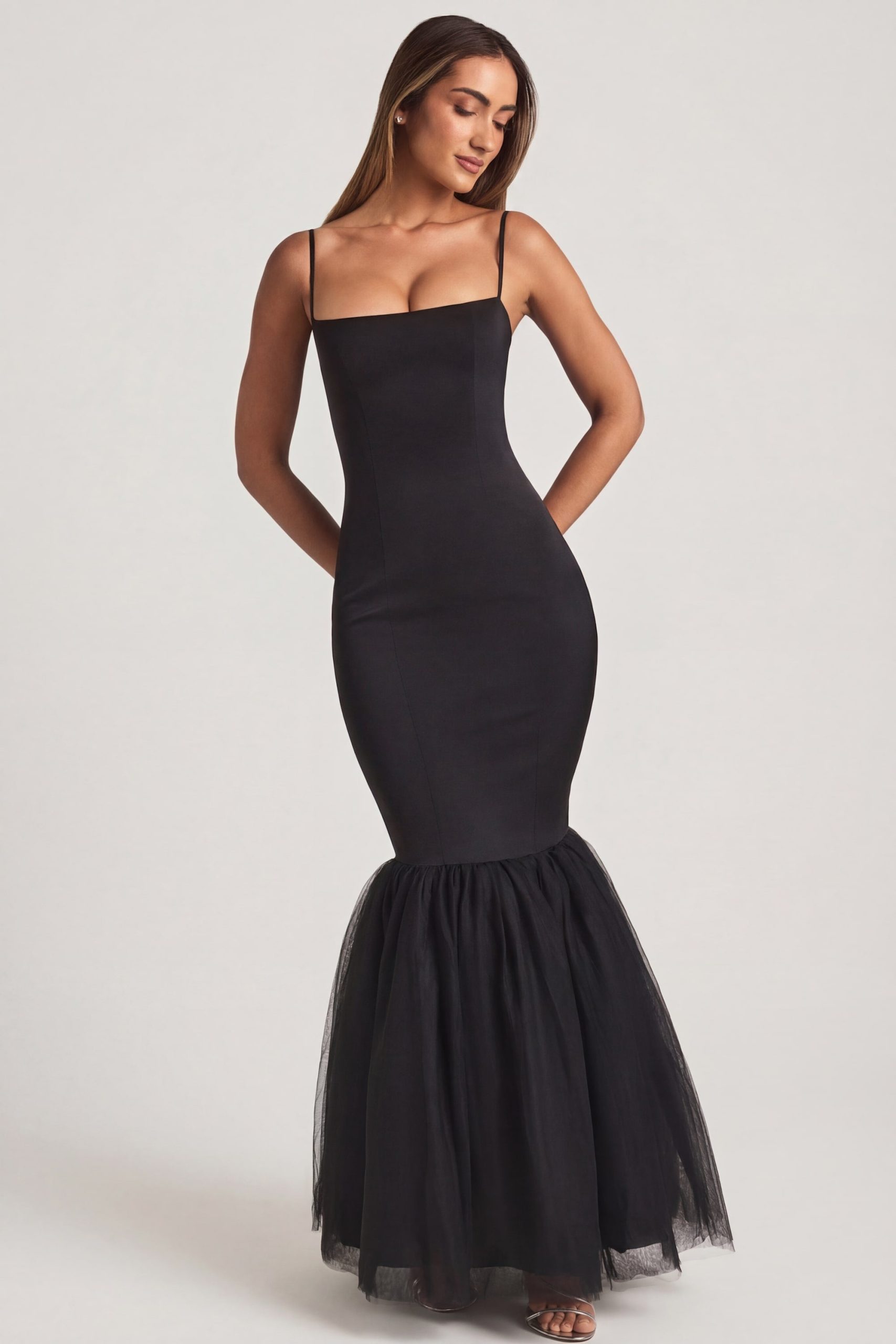 Tulle Hem Fishtail Gown in Black - Image 5