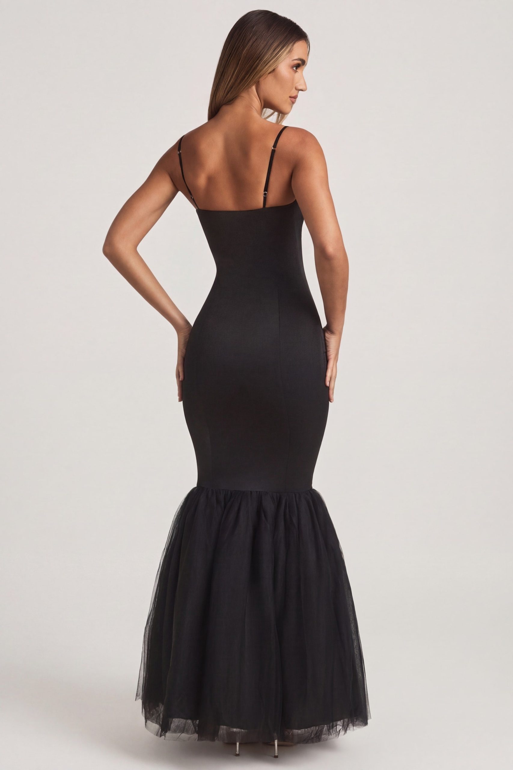 Tulle Hem Fishtail Gown in Black - Image 2