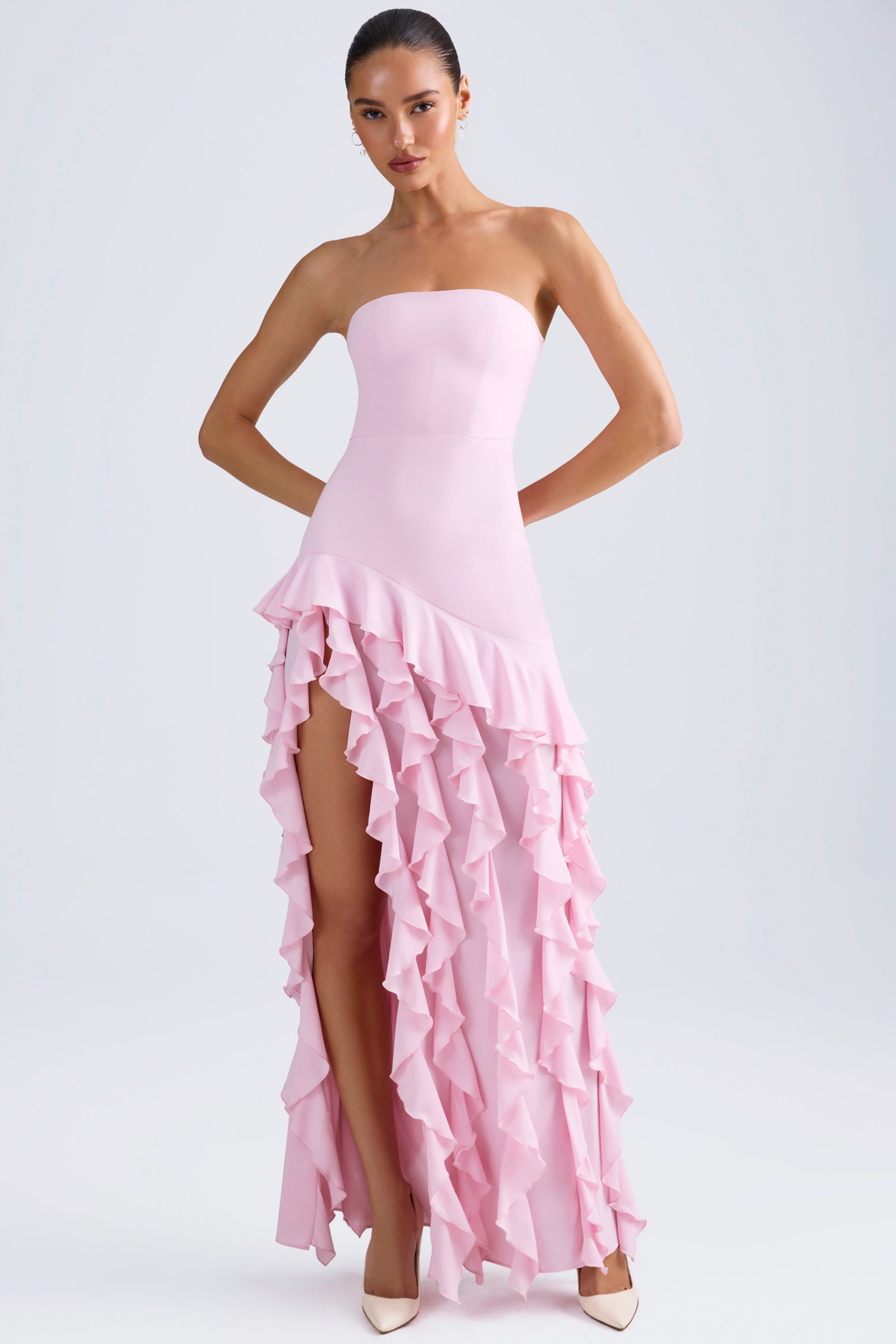 Ruffle-Trim Strapless Gown in Light Pink - Image 4