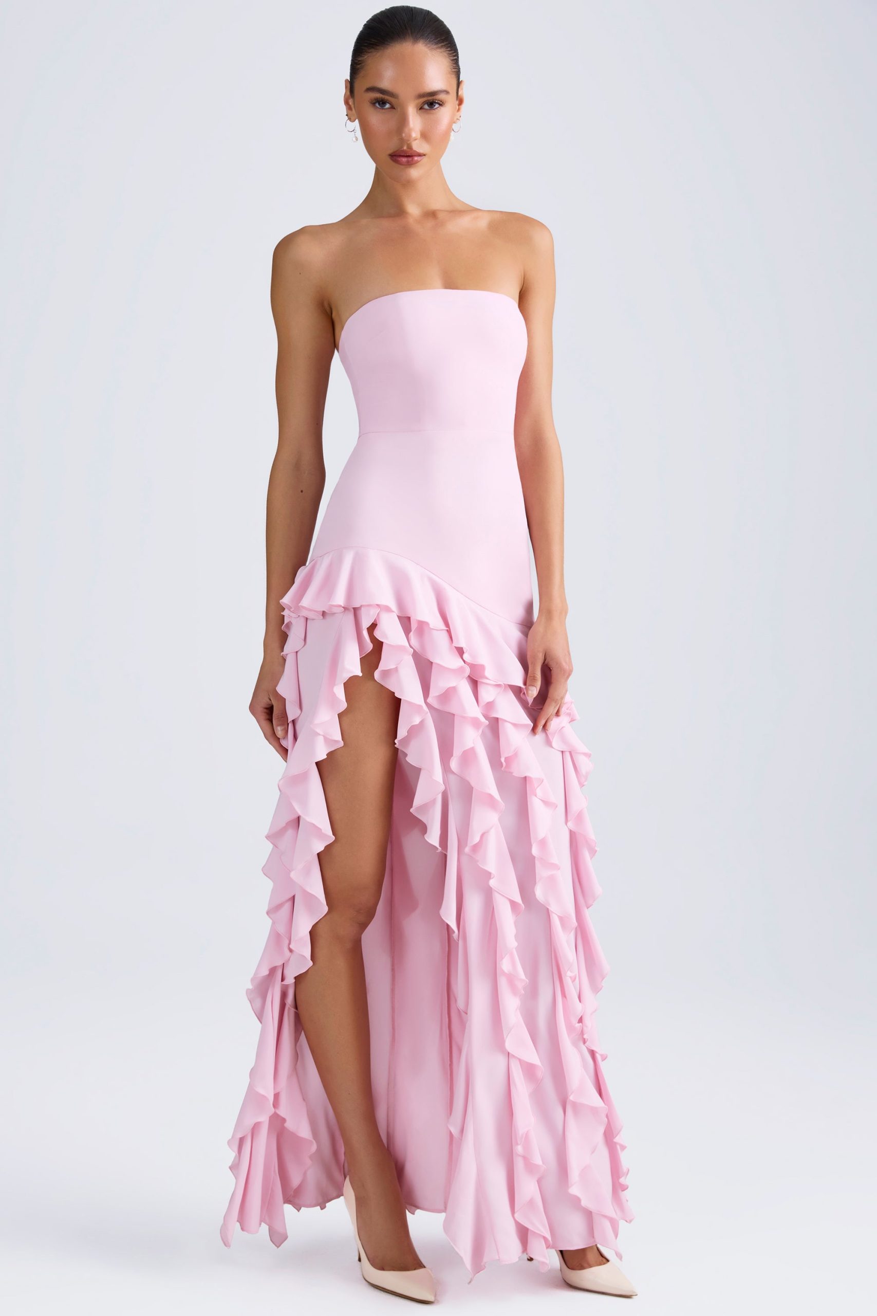 Ruffle-Trim Strapless Gown in Light Pink - Image 6