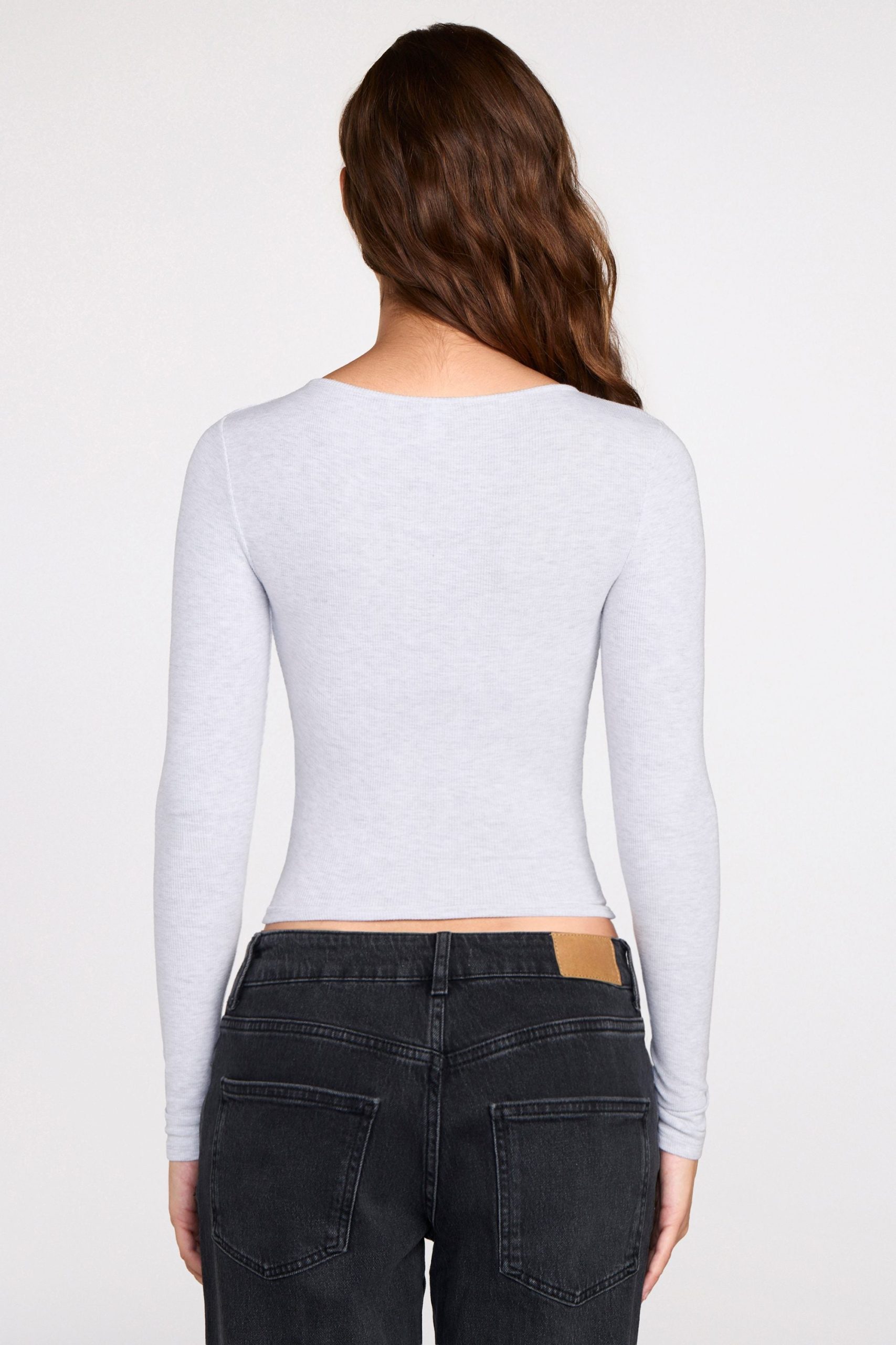 Ribbed Modal Ruched Long-Sleeve Top in Grey - Image 3