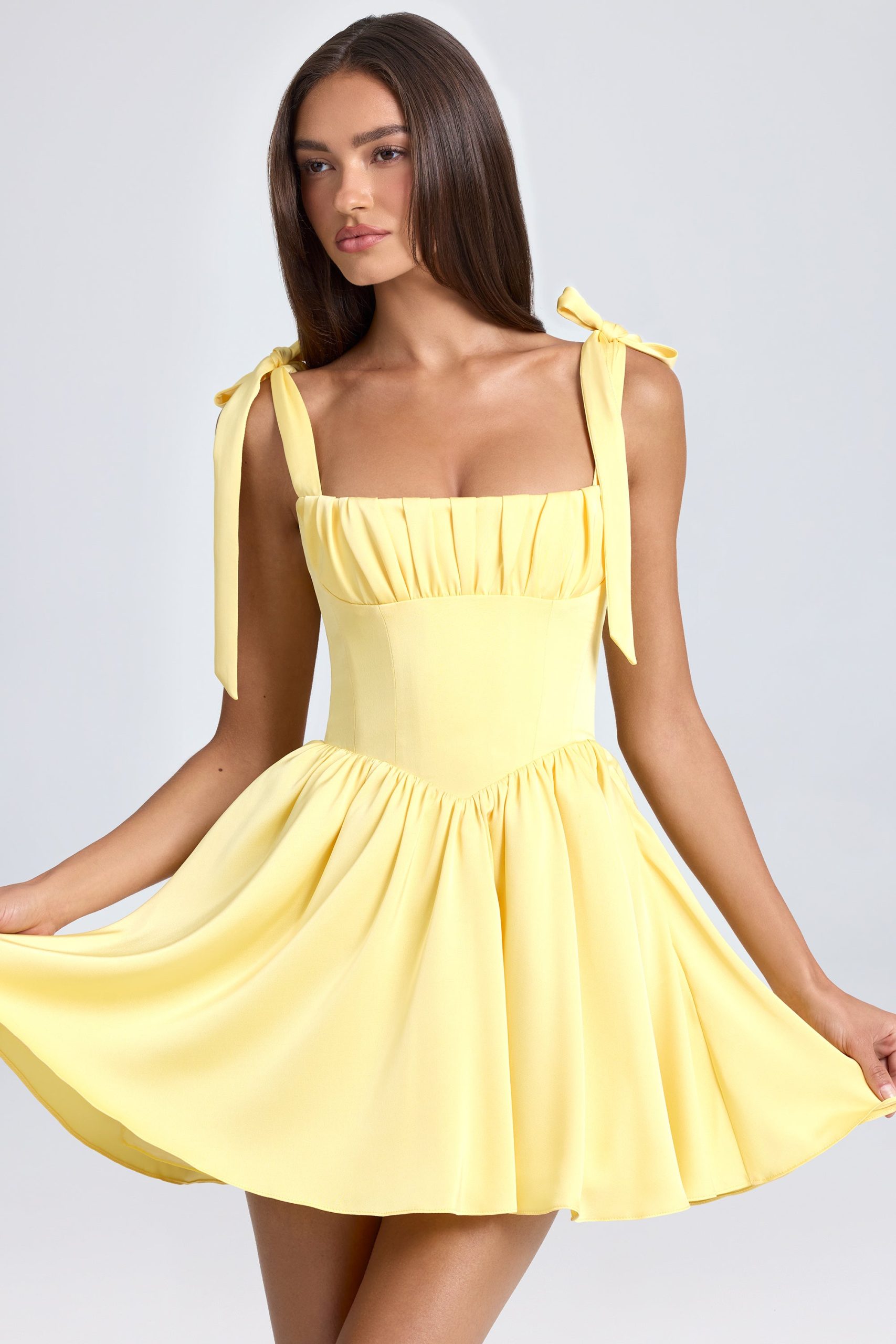 Draped Corset Mini Dress in Lemon Sherbet - Image 6