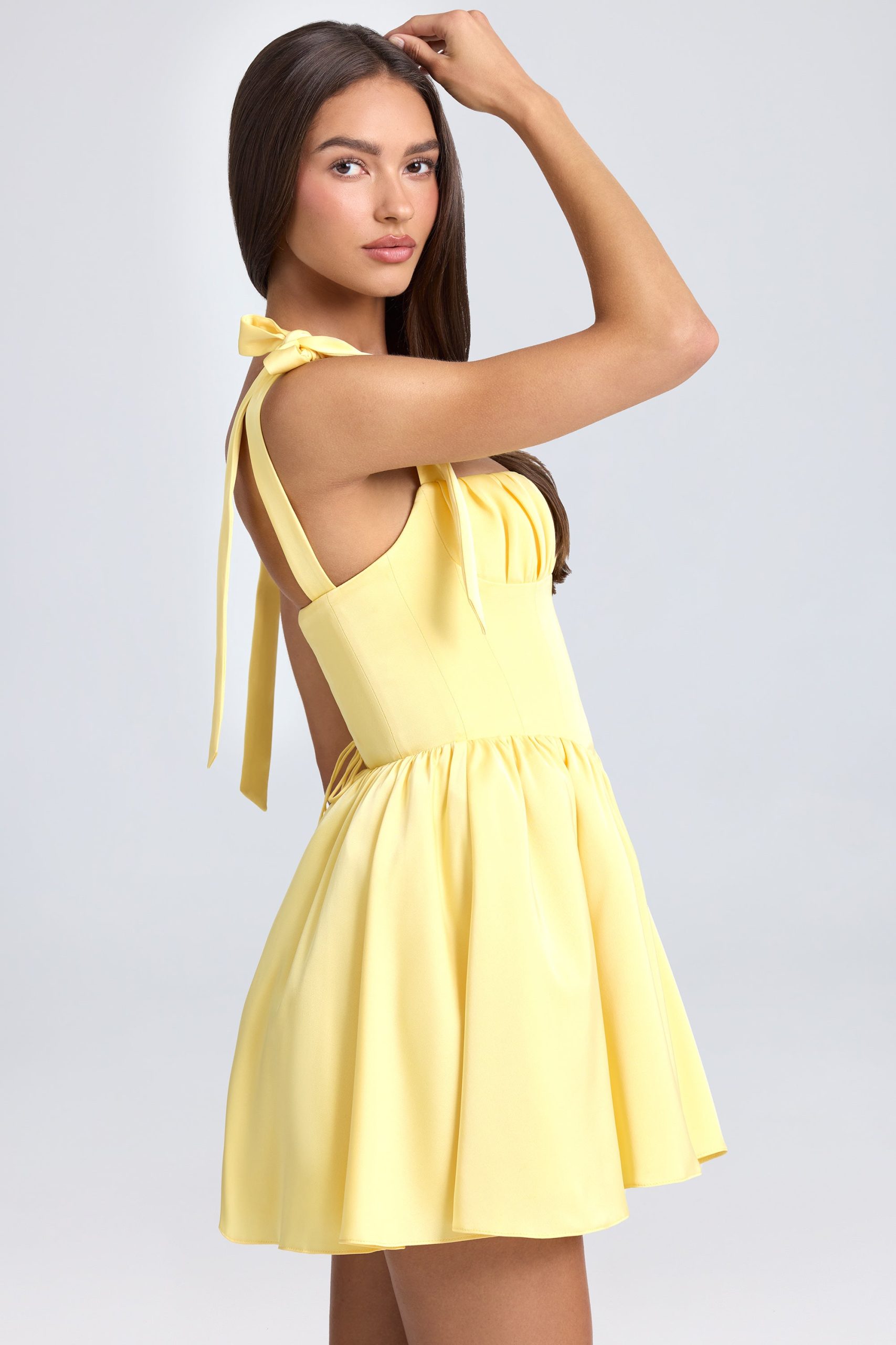 Draped Corset Mini Dress in Lemon Sherbet - Image 3