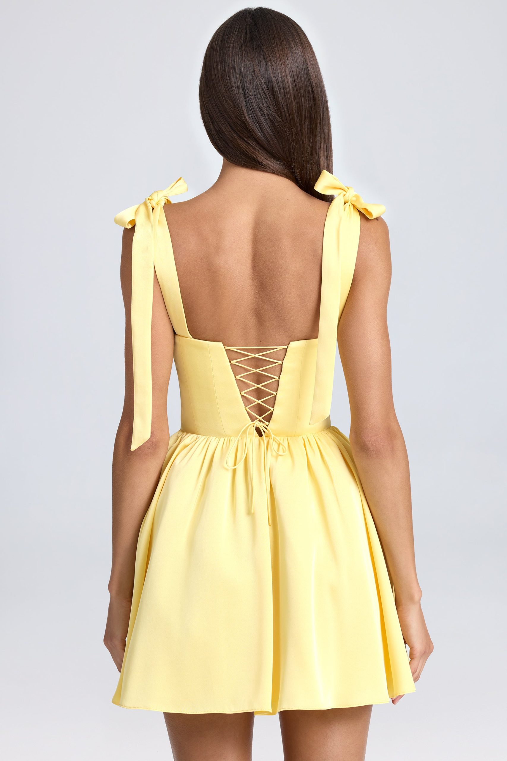 Draped Corset Mini Dress in Lemon Sherbet - Image 2