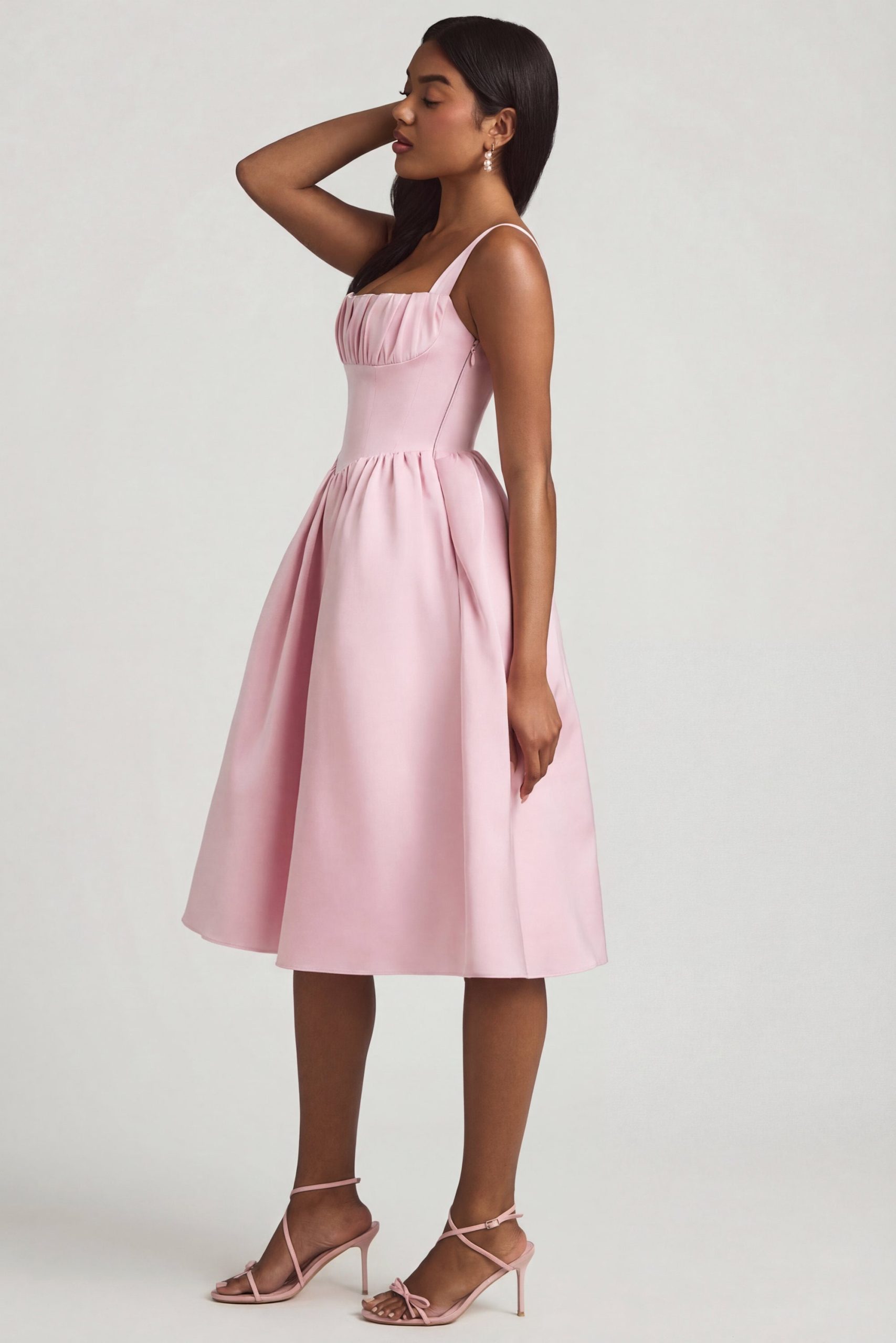 Draped Corset Midaxi Dress in Blush - Image 3