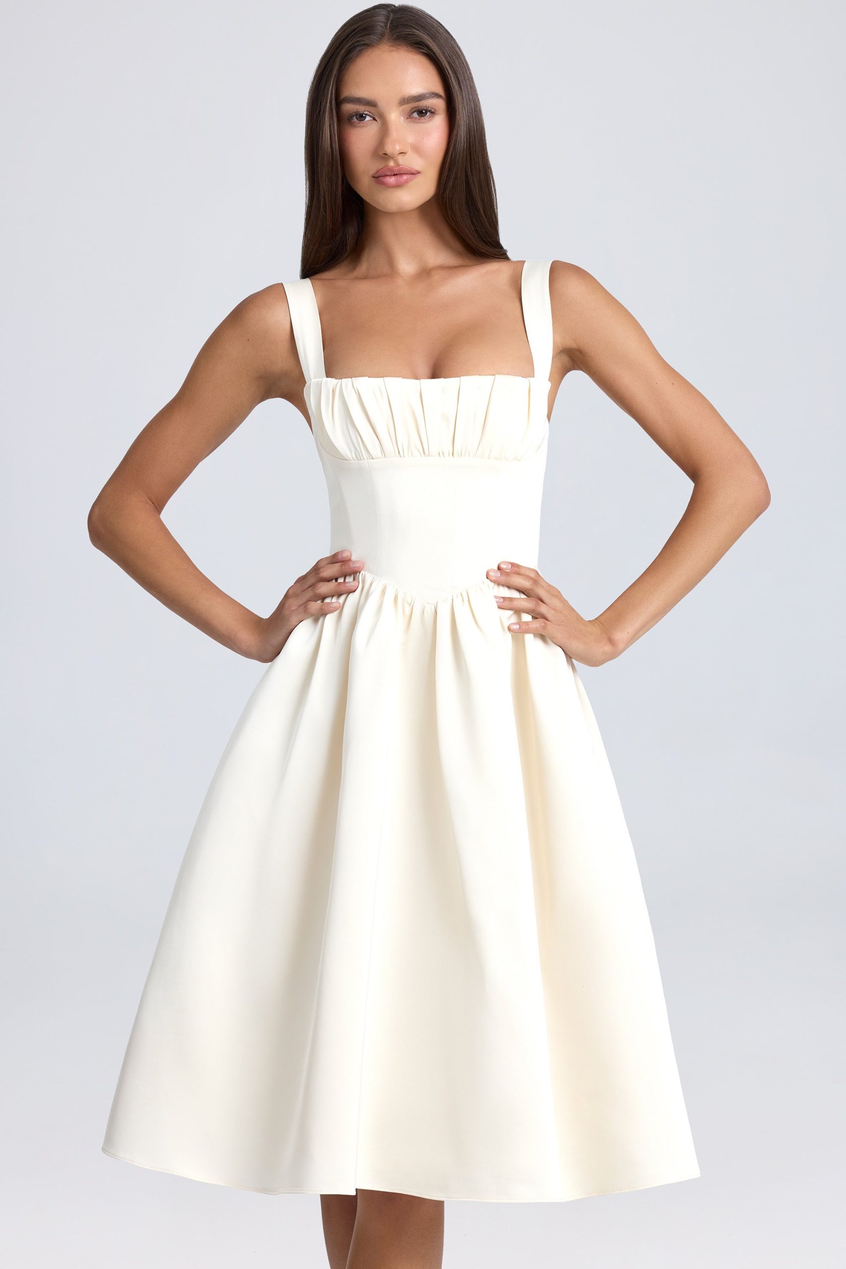 Draped Corset Midaxi Dress in Ivory - Image 5