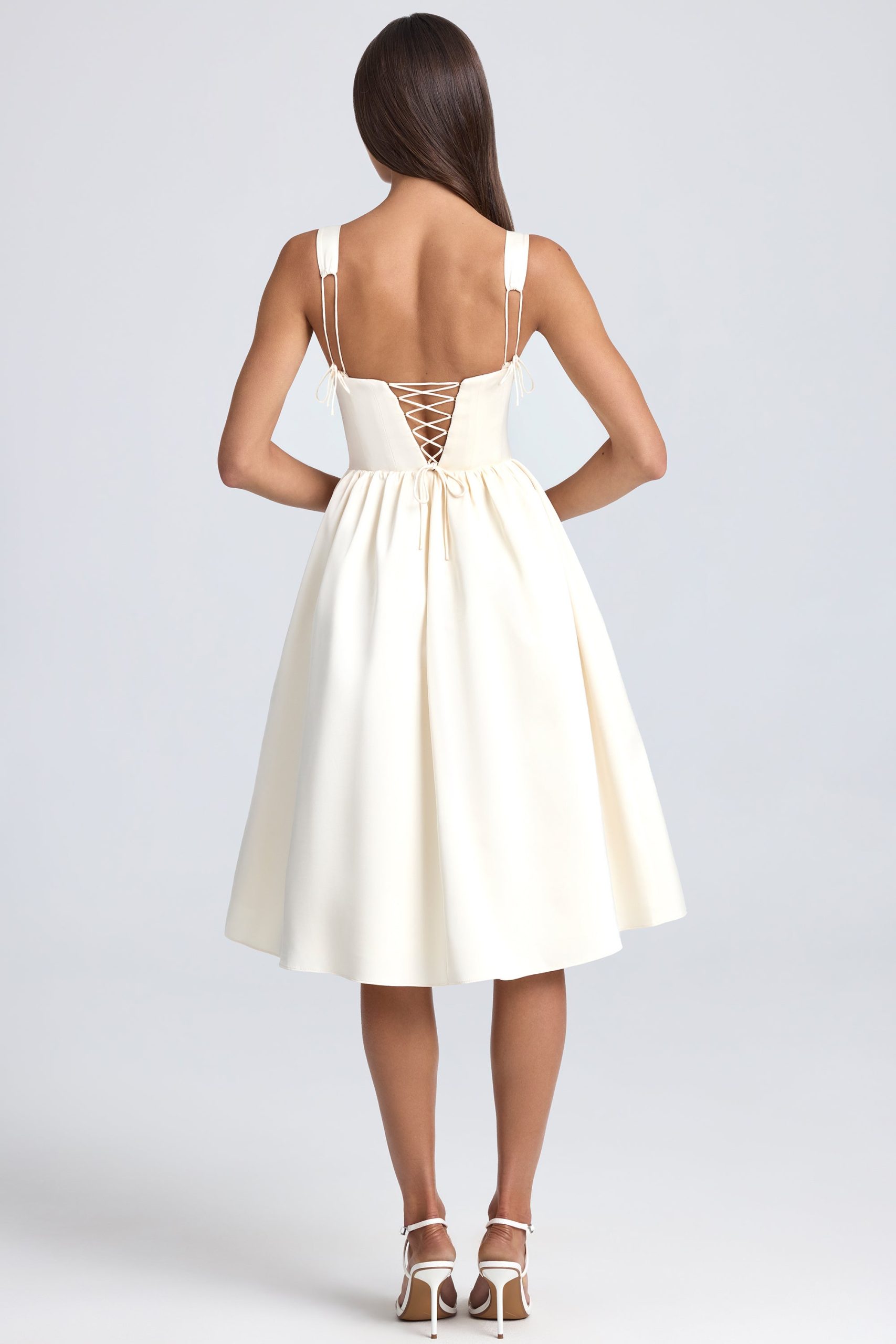 Draped Corset Midaxi Dress in Ivory - Image 2