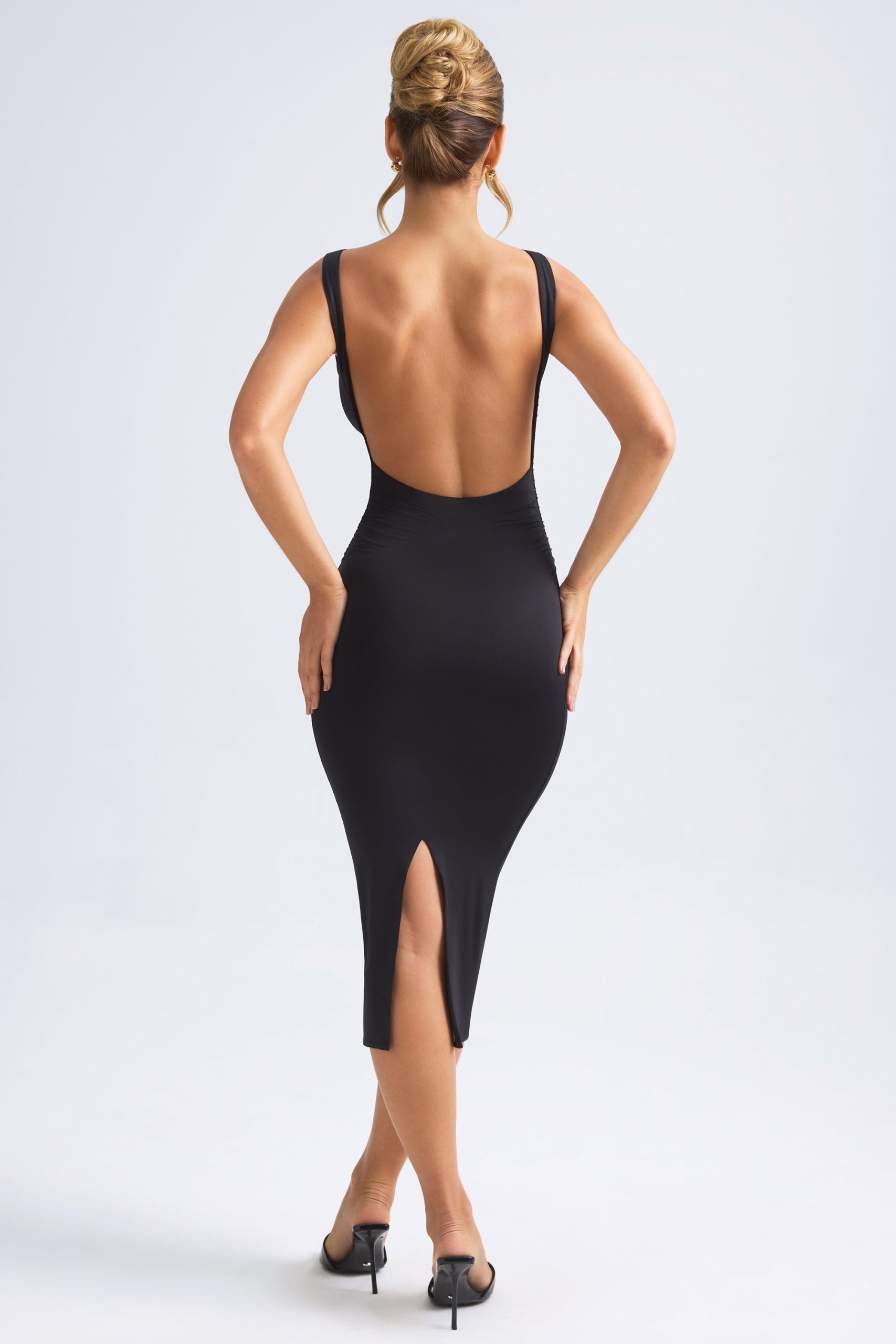 Ruched Open-Back Midaxi Dress in Black - Image 2