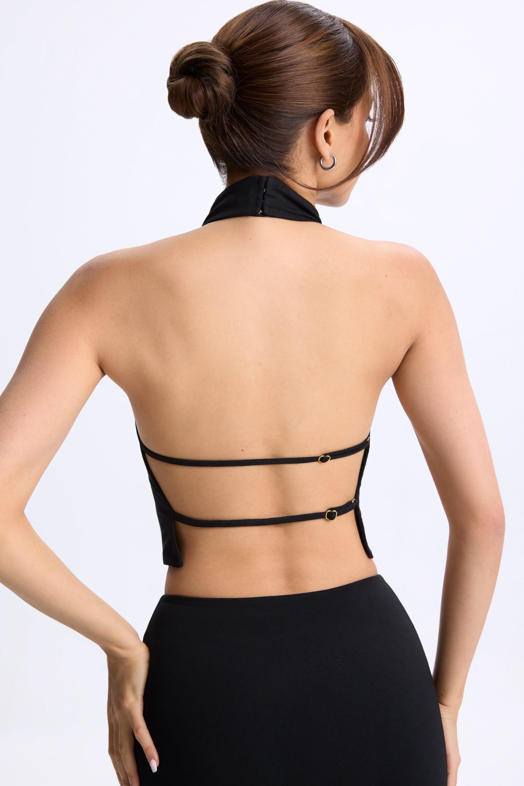 Modal Cowl-Neck Open-Back Top in Black - Image 4