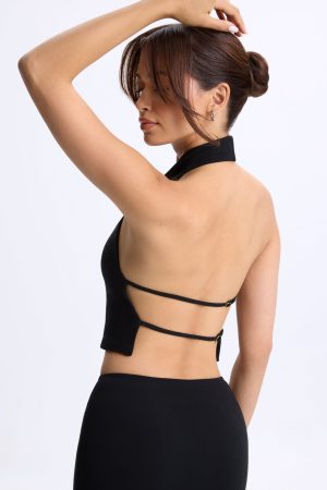 Modal Cowl-Neck Open-Back Top in Black