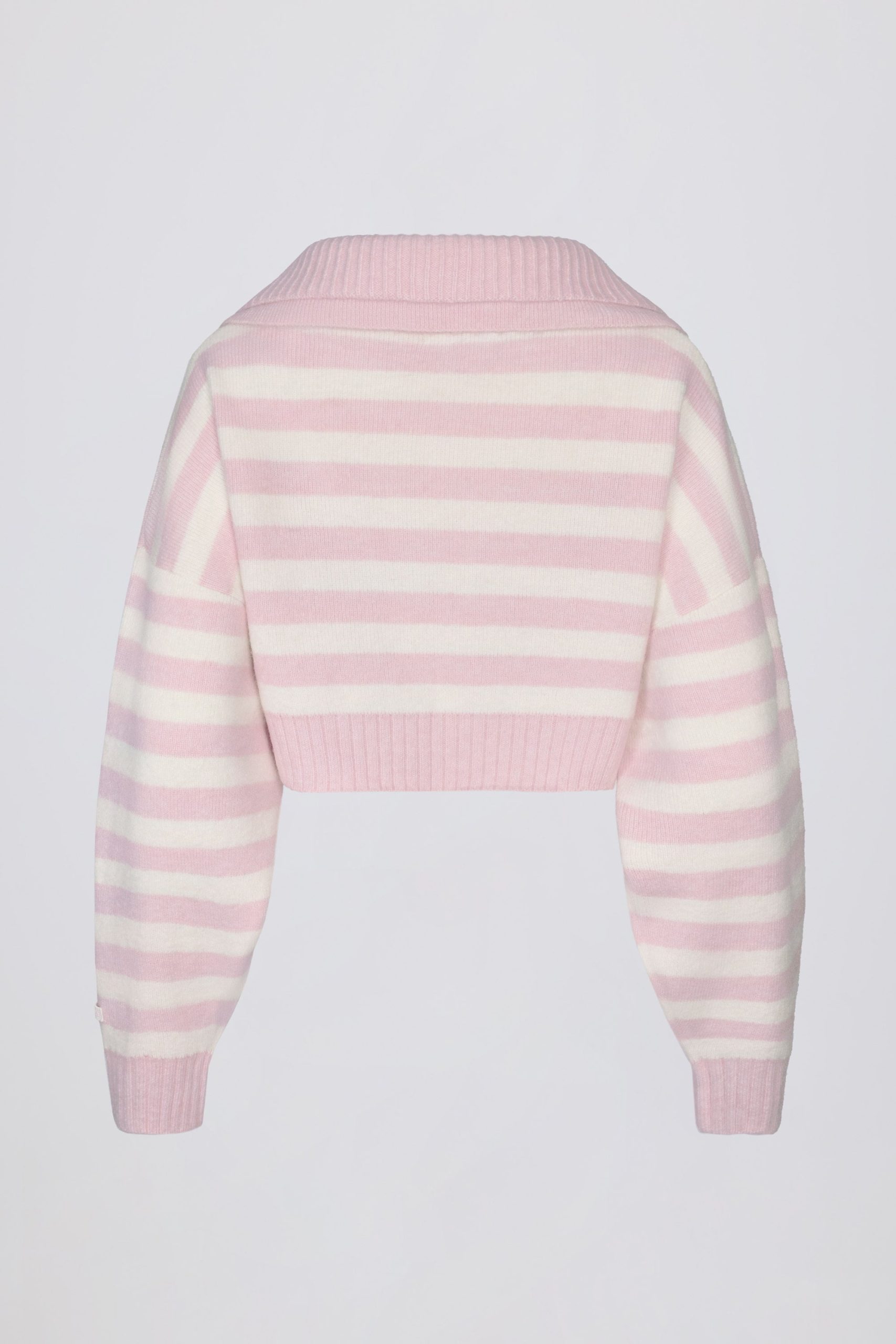 Soft Knit Layered Collar Cropped Jumper in Pink Stripe - Image 4