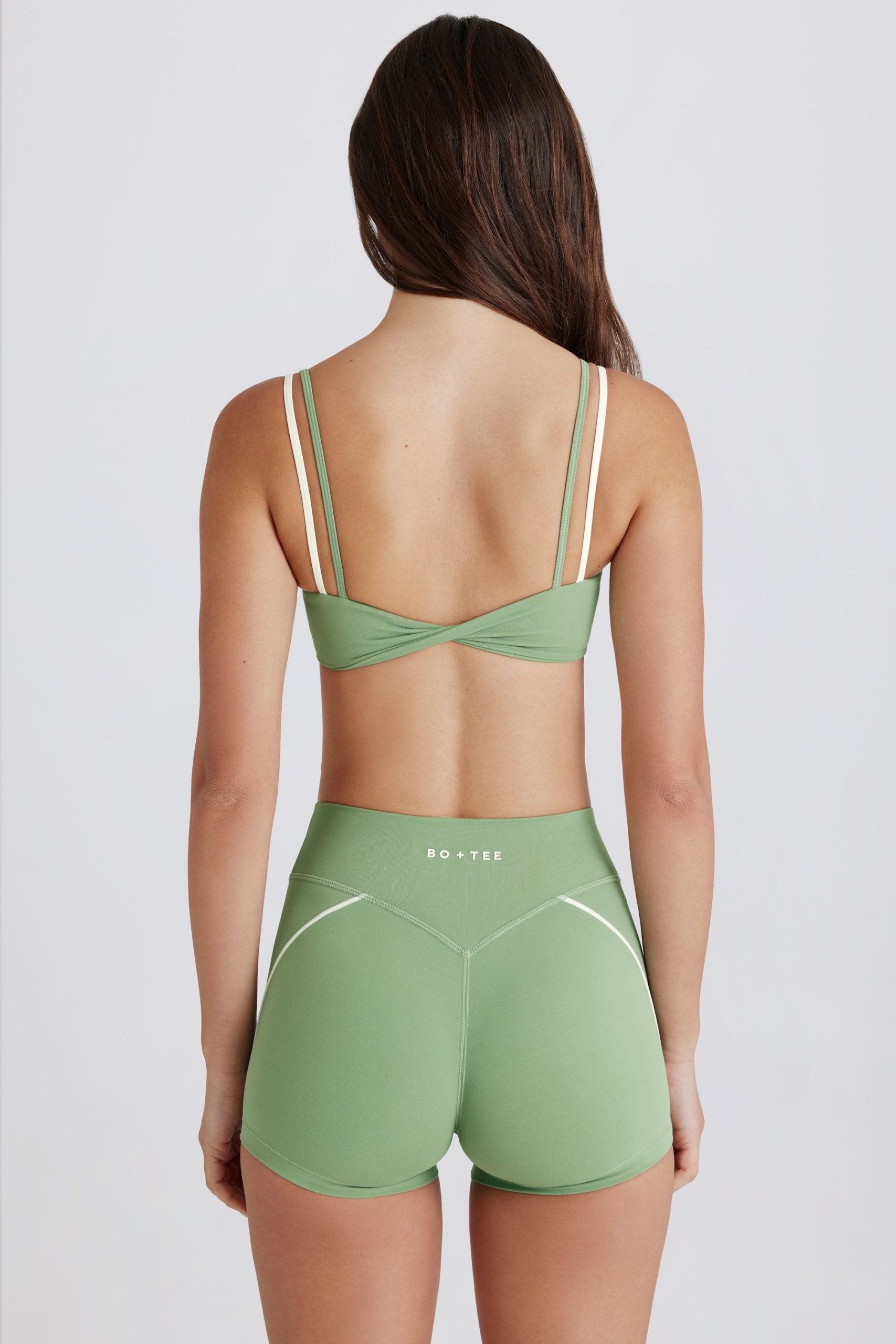 Soft Active Twist-Front Mini Shorts in Green - Image 2