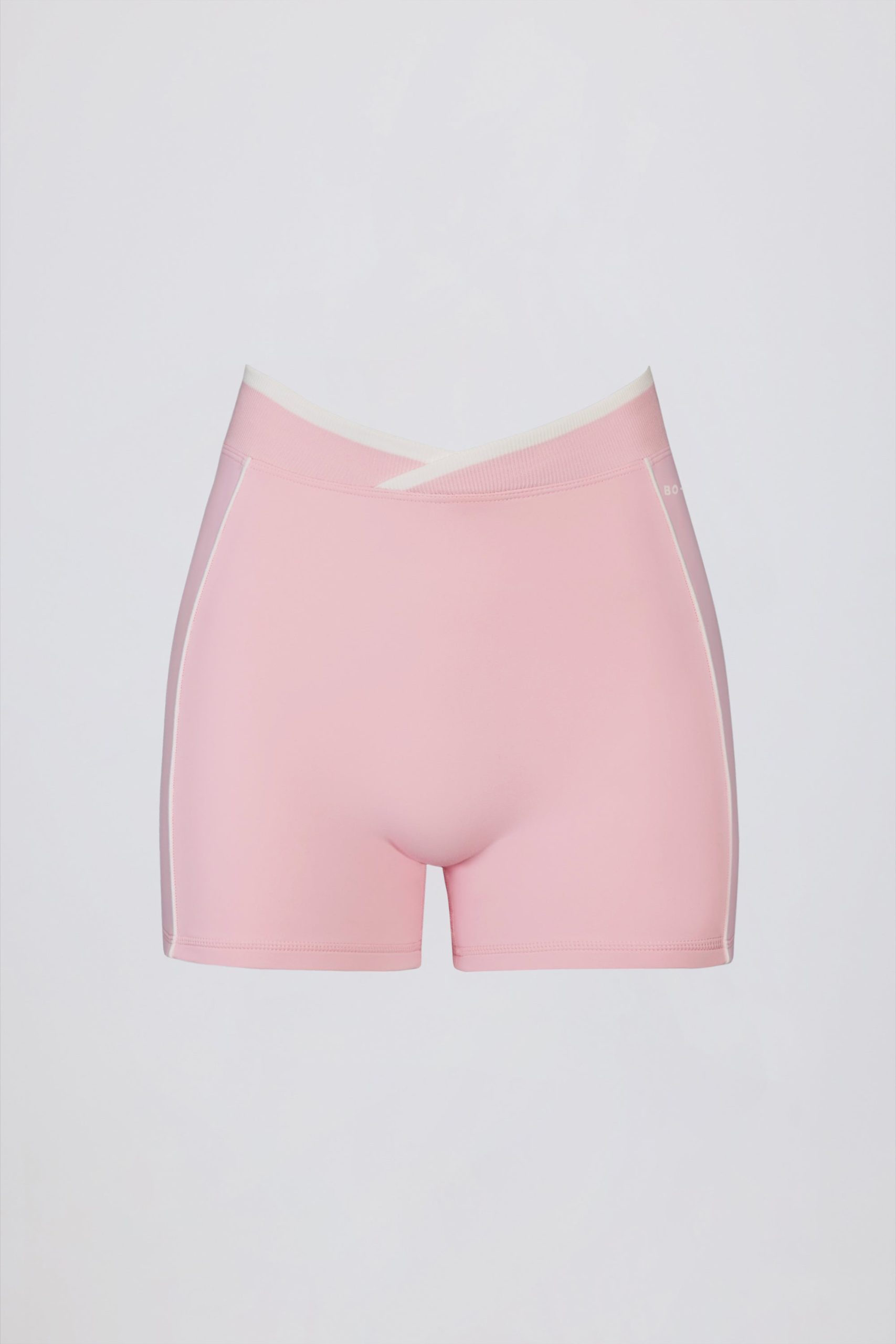 Soft Active Wrapover Contrast Mini Shorts in Powder Pink - Image 4