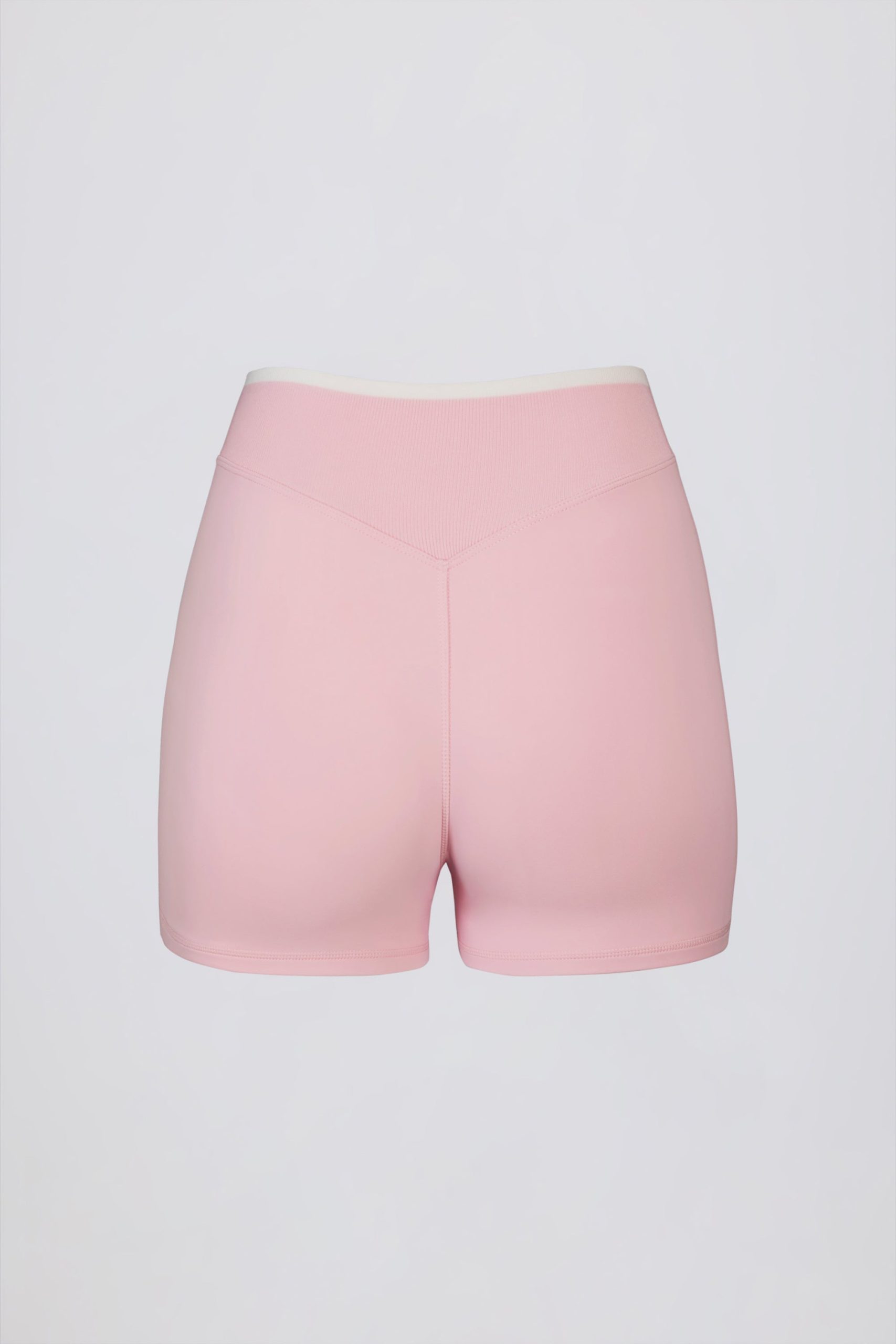 Soft Active Wrapover Contrast Mini Shorts in Powder Pink - Image 5