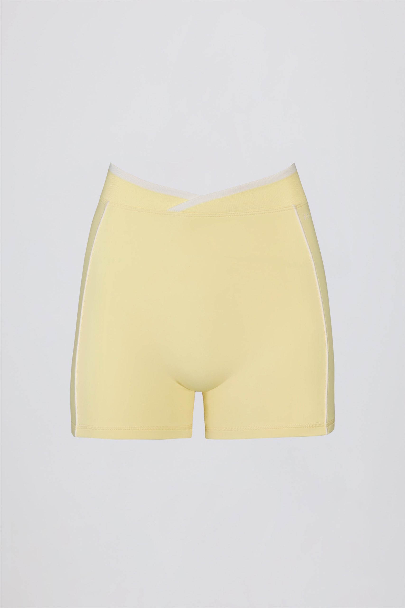 Soft Active Wrapover Contrast Mini Shorts in Soft Yellow - Image 4