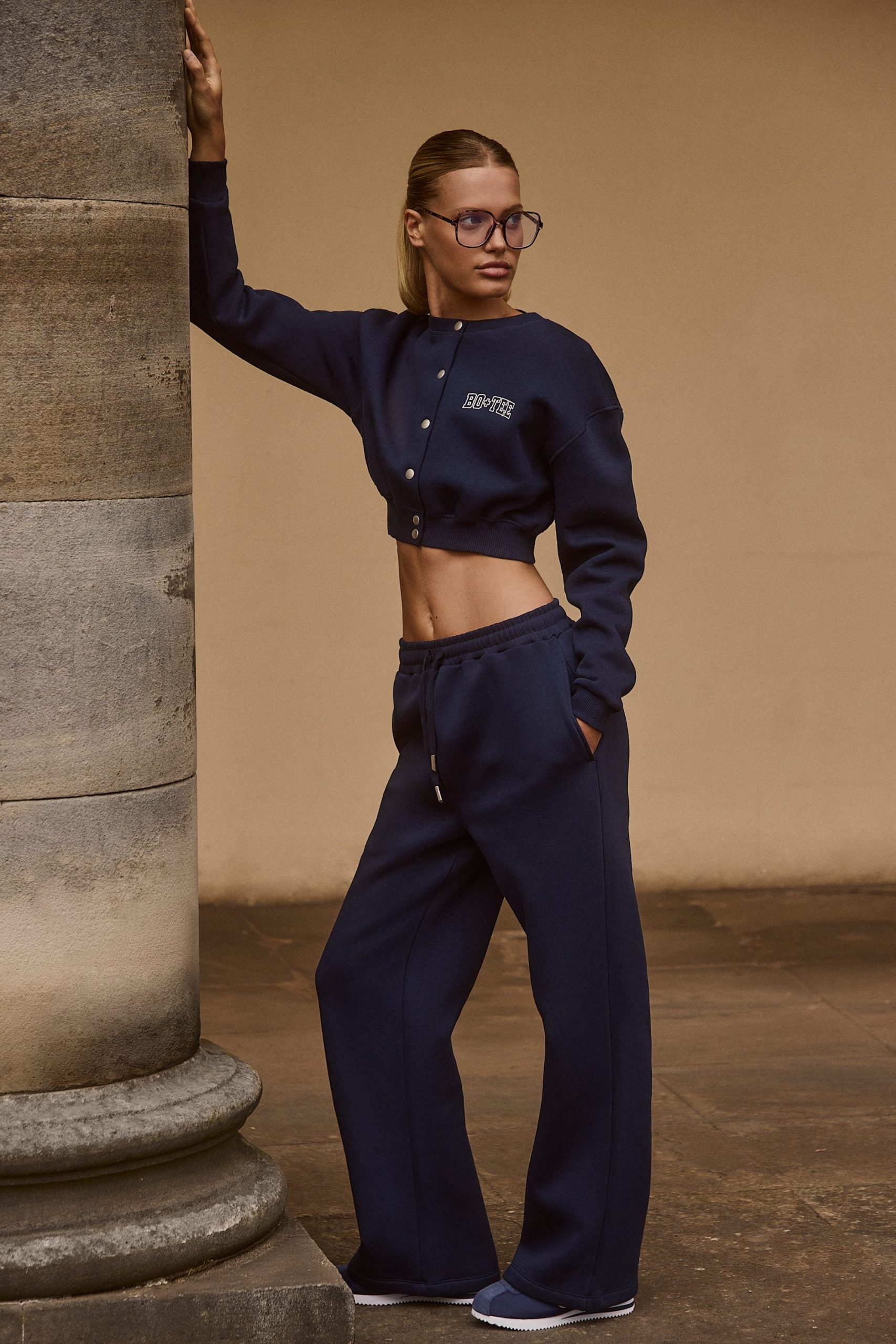 Premium Brushed Jersey Wide-Leg Joggers in Classic Navy - Image 3