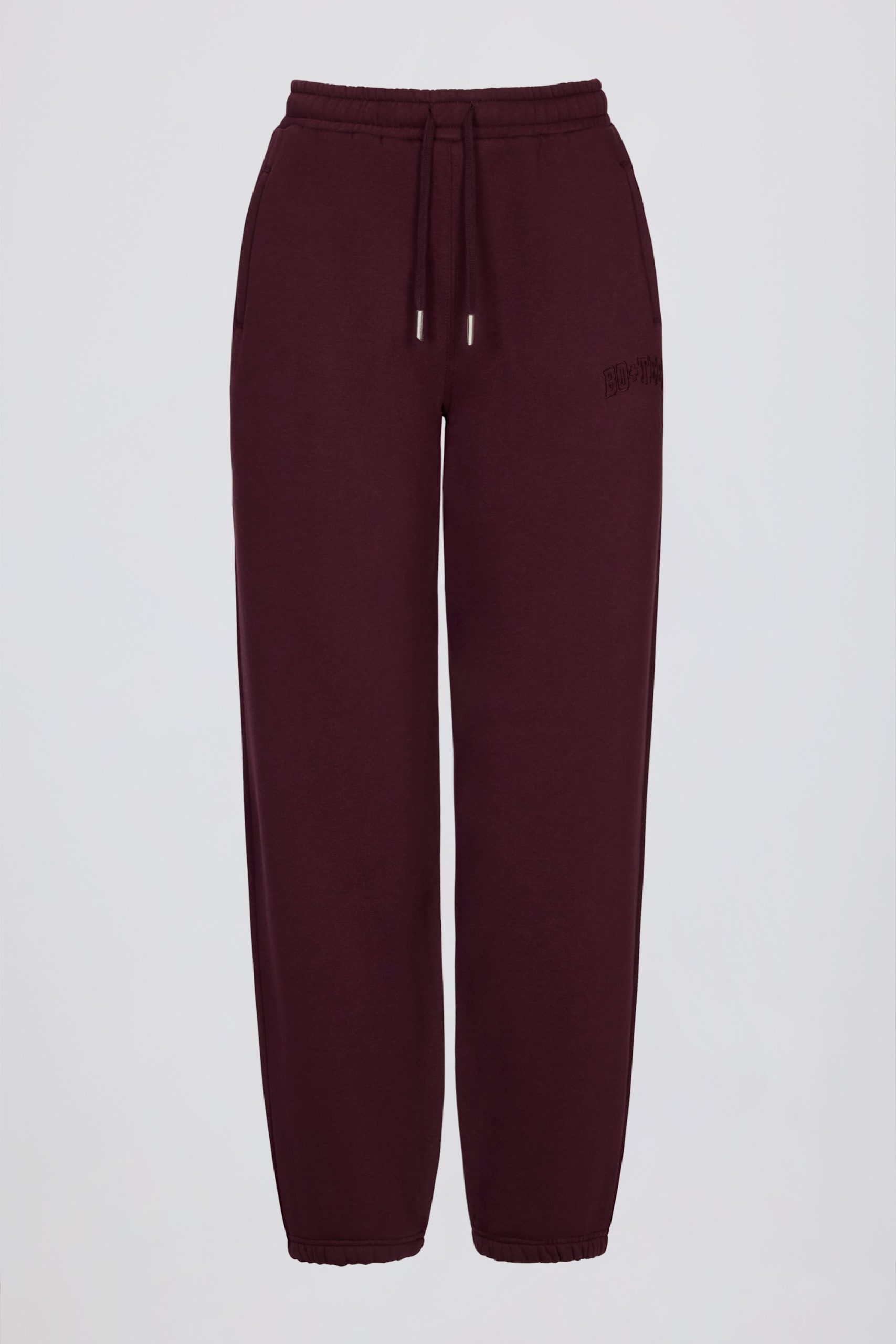 Brushed Cotton Jersey Mid-Rise Relaxed Joggers in Burgundy - Image 3