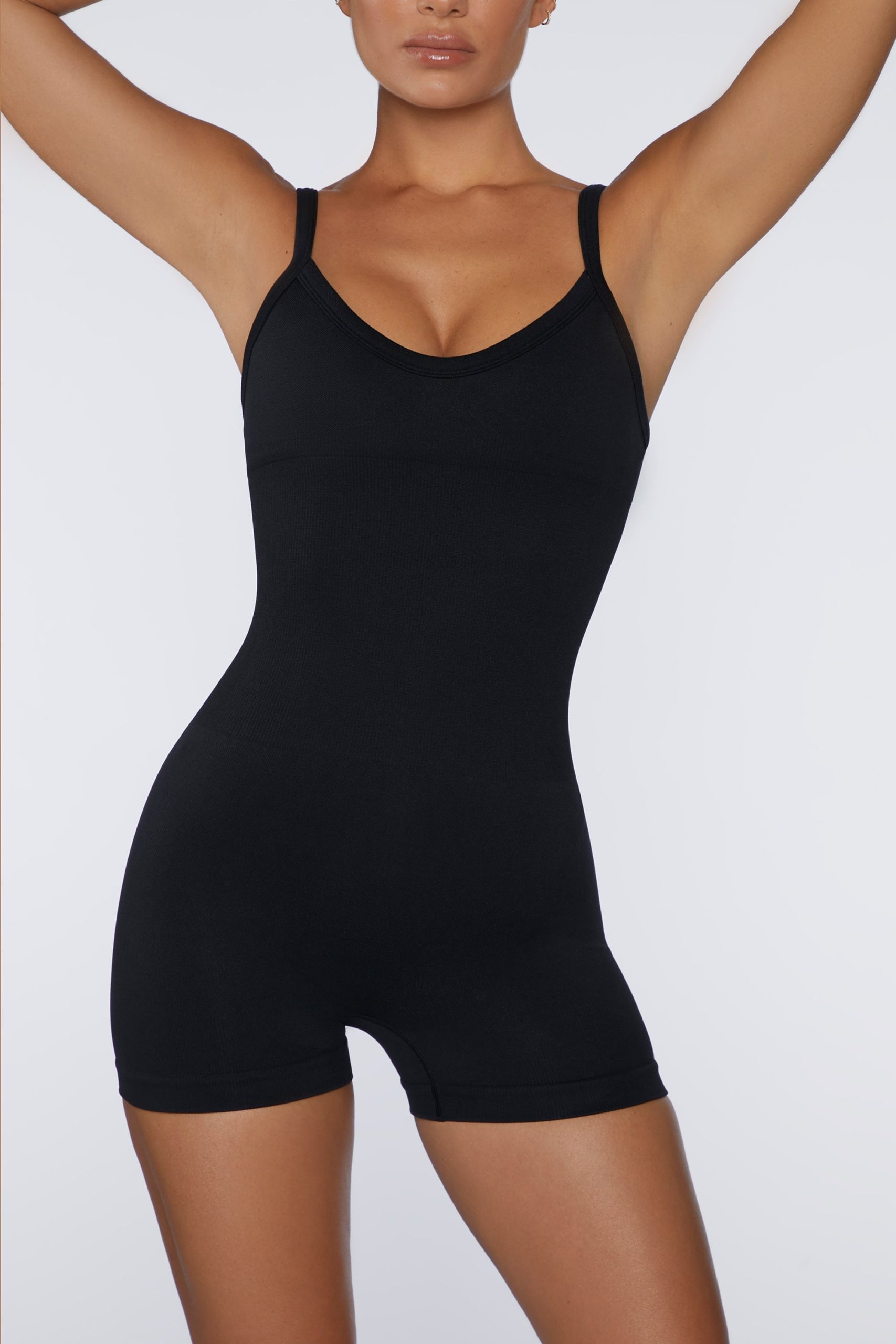 Seamless Micro Rib Scoop-Neck Unitard in Black - Image 6