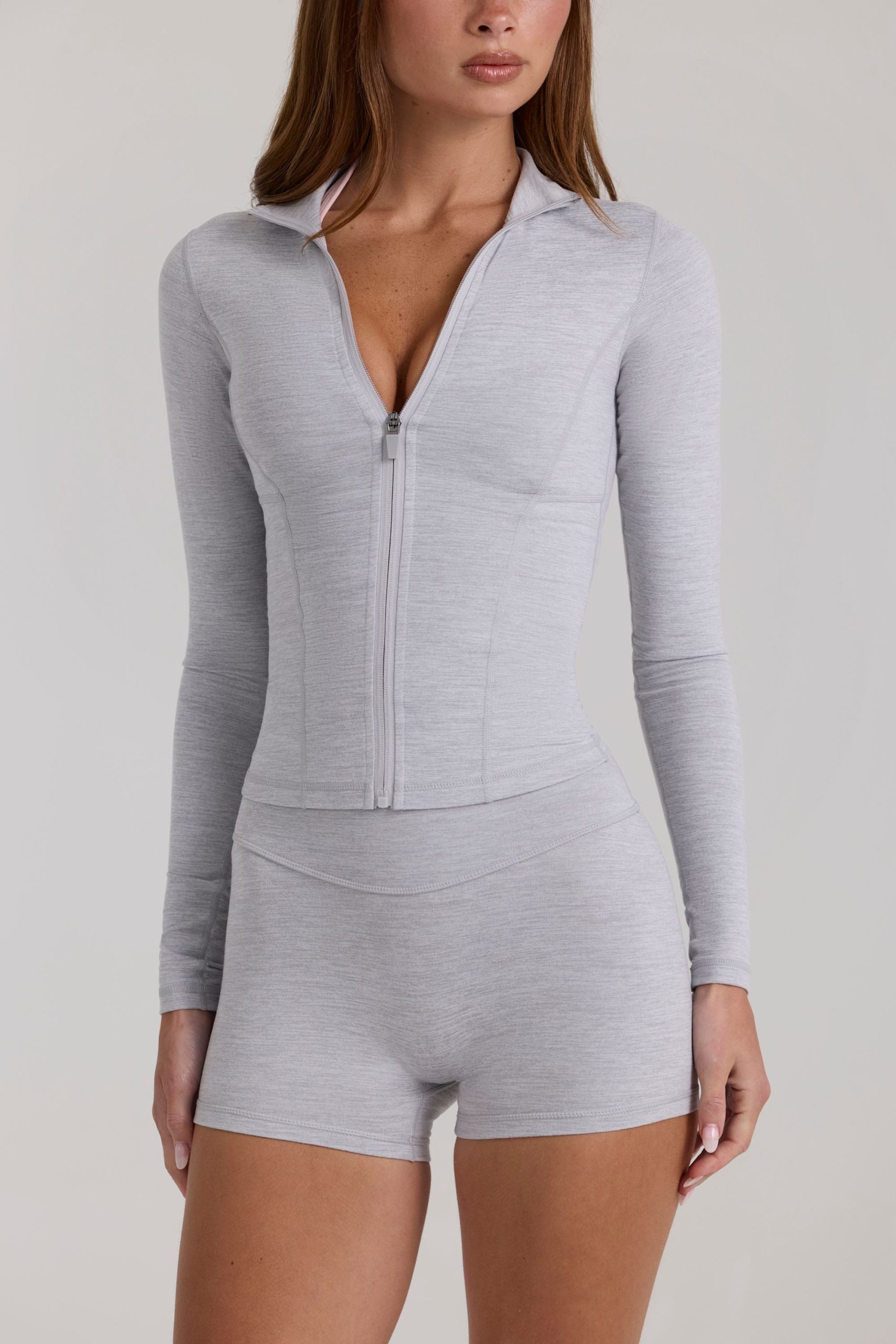 Soft Active Zip-Up Jacket in Grey Marl - Image 4