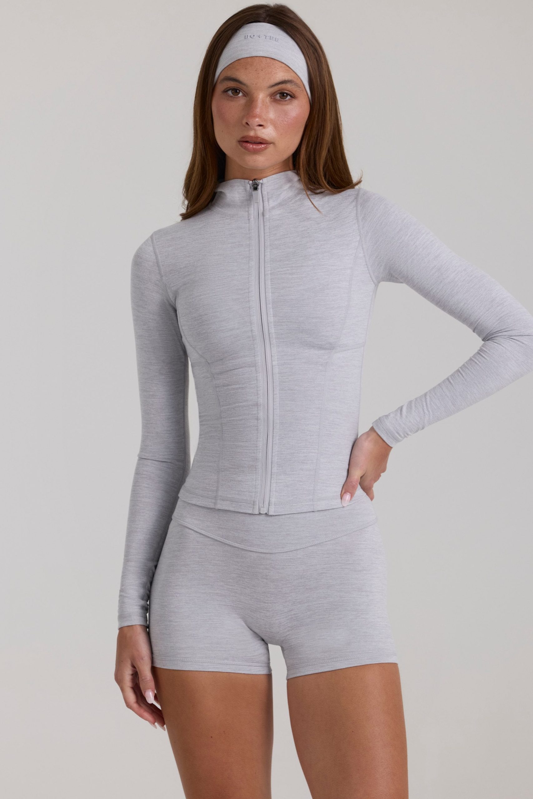 Soft Active Zip-Up Jacket in Grey Marl - Image 6