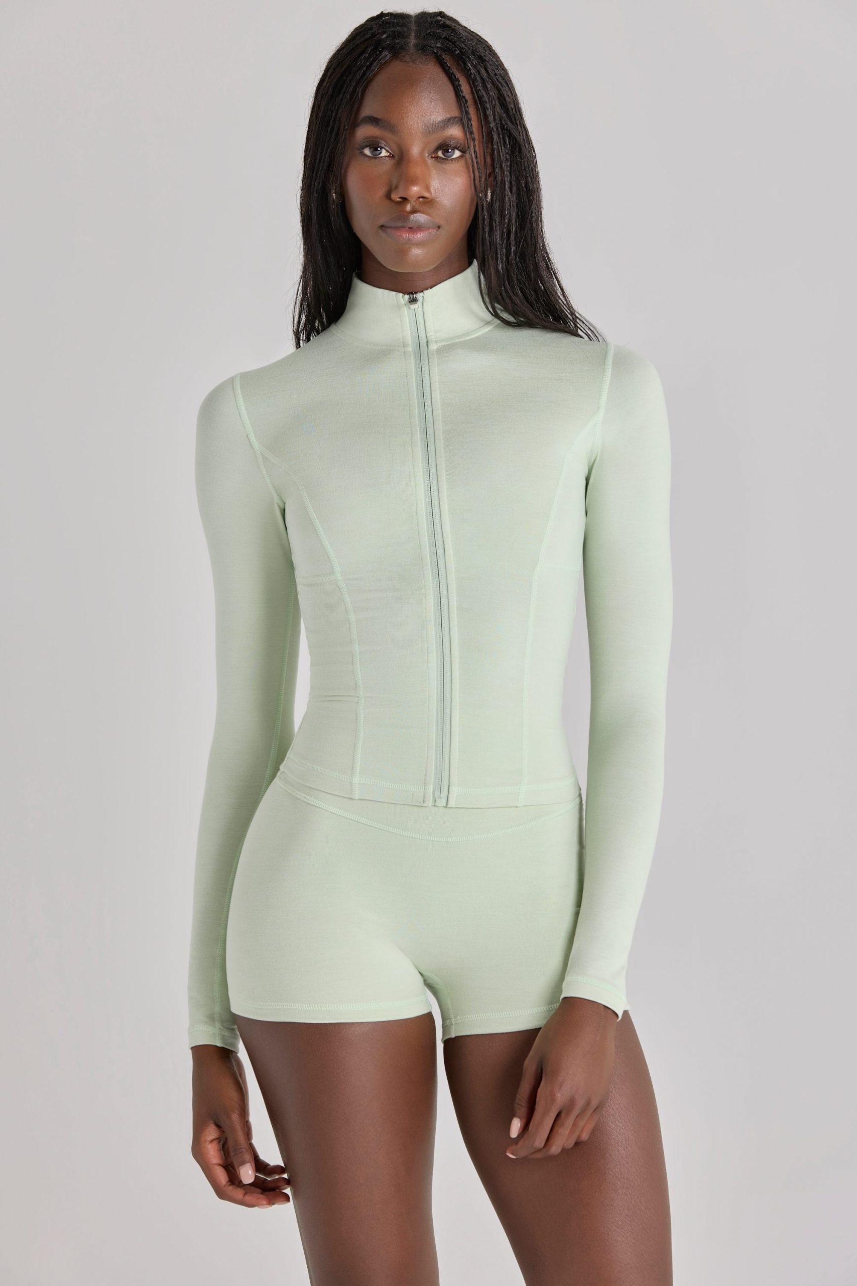 Soft Active Zip-Up Jacket in Sage Marl - Image 6