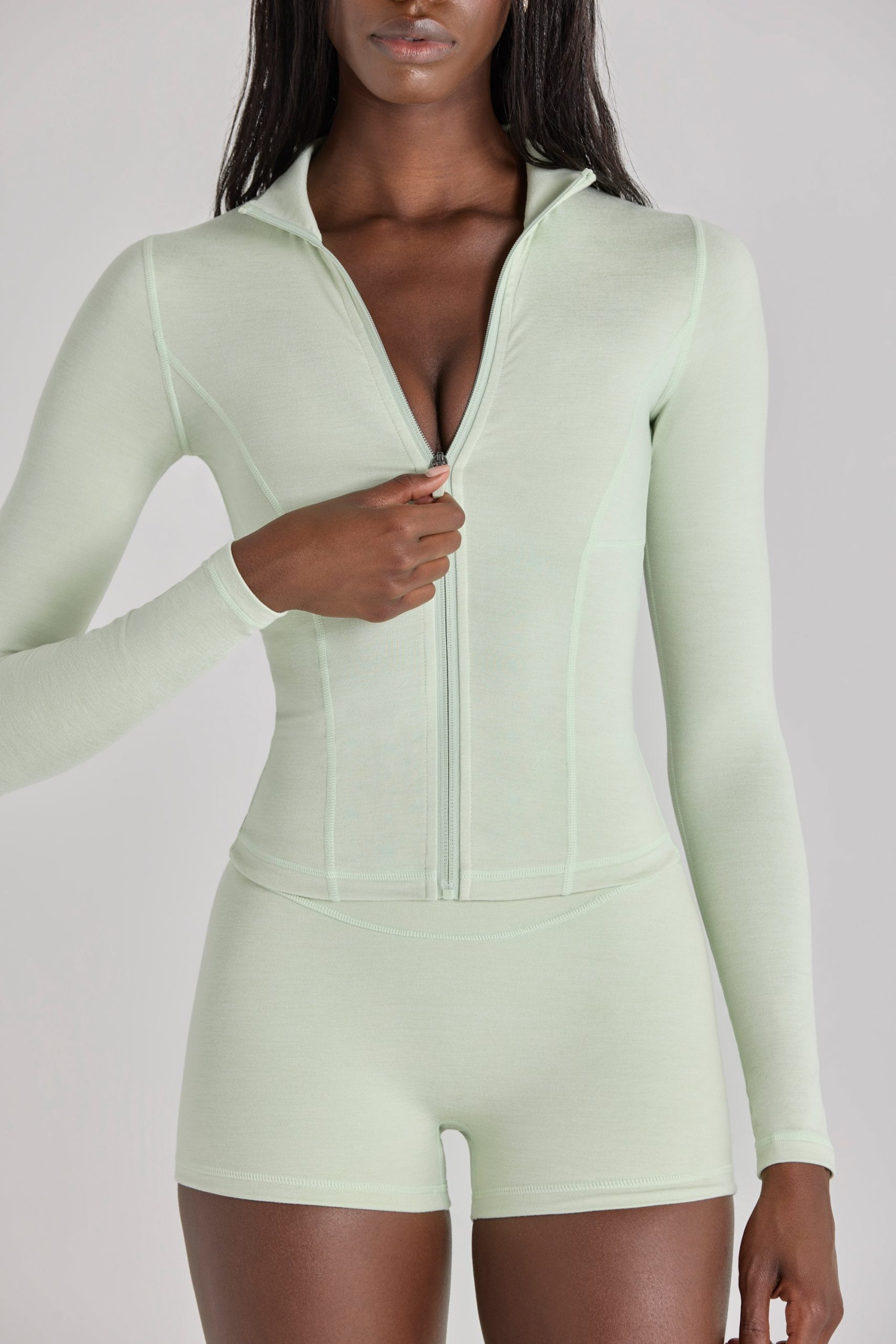 Soft Active Zip-Up Jacket in Sage Marl - Image 4