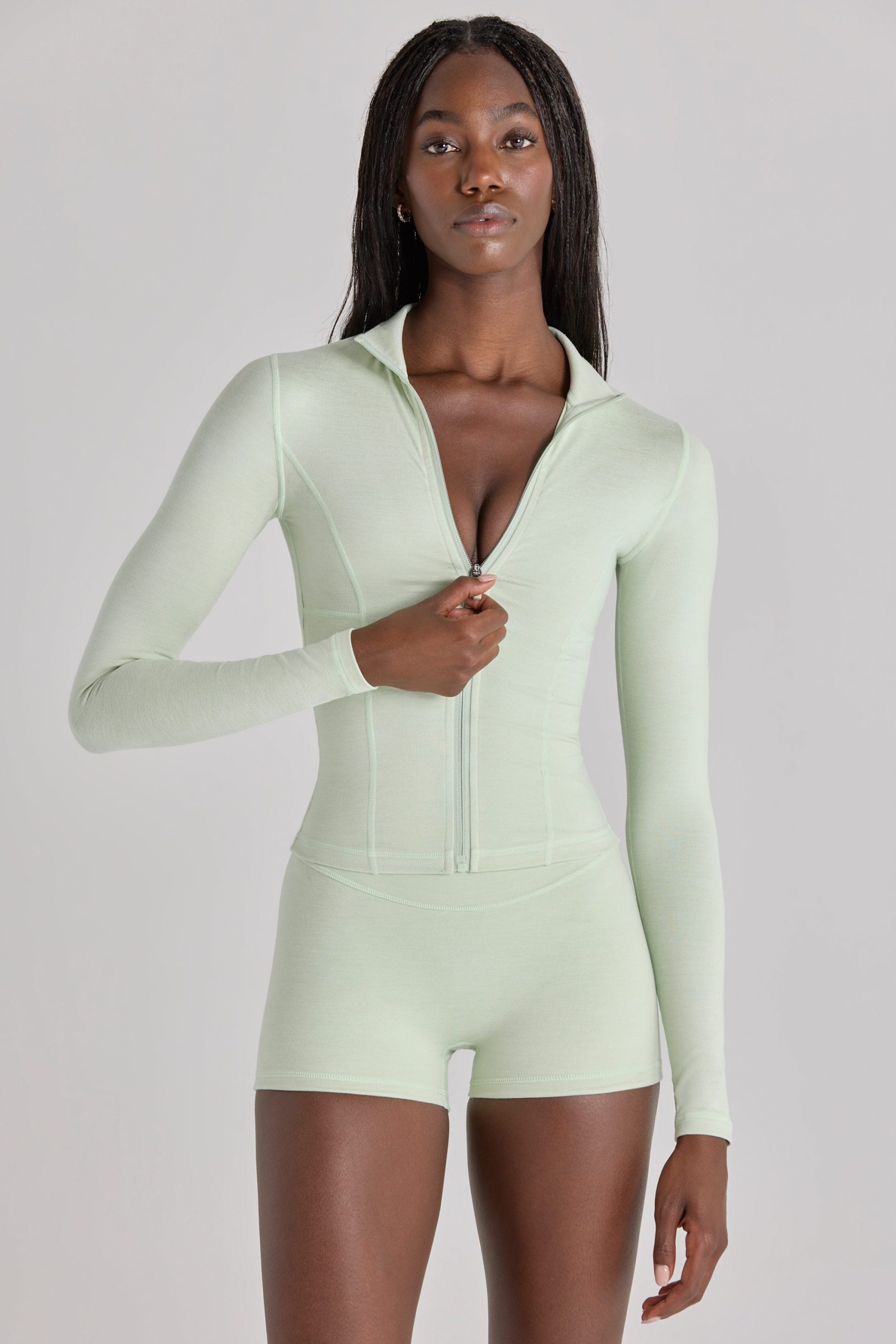 Soft Active Zip-Up Jacket in Sage Marl - Image 5