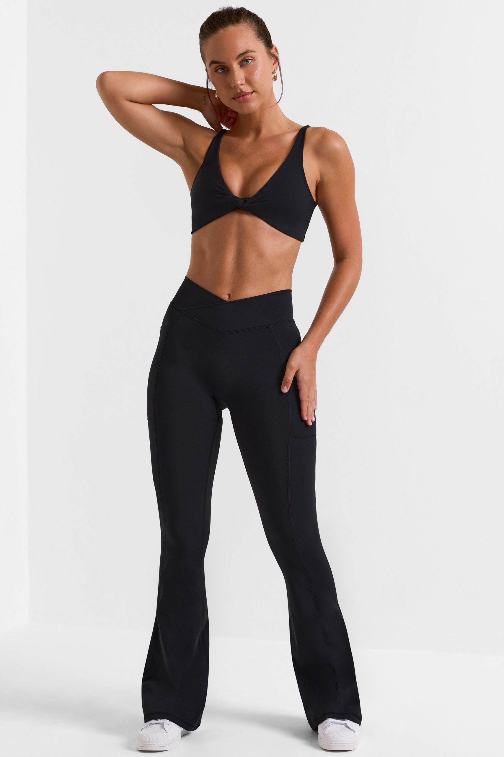 Soft Active V-Waist Pocket Flared Leggings in Black - Image 7